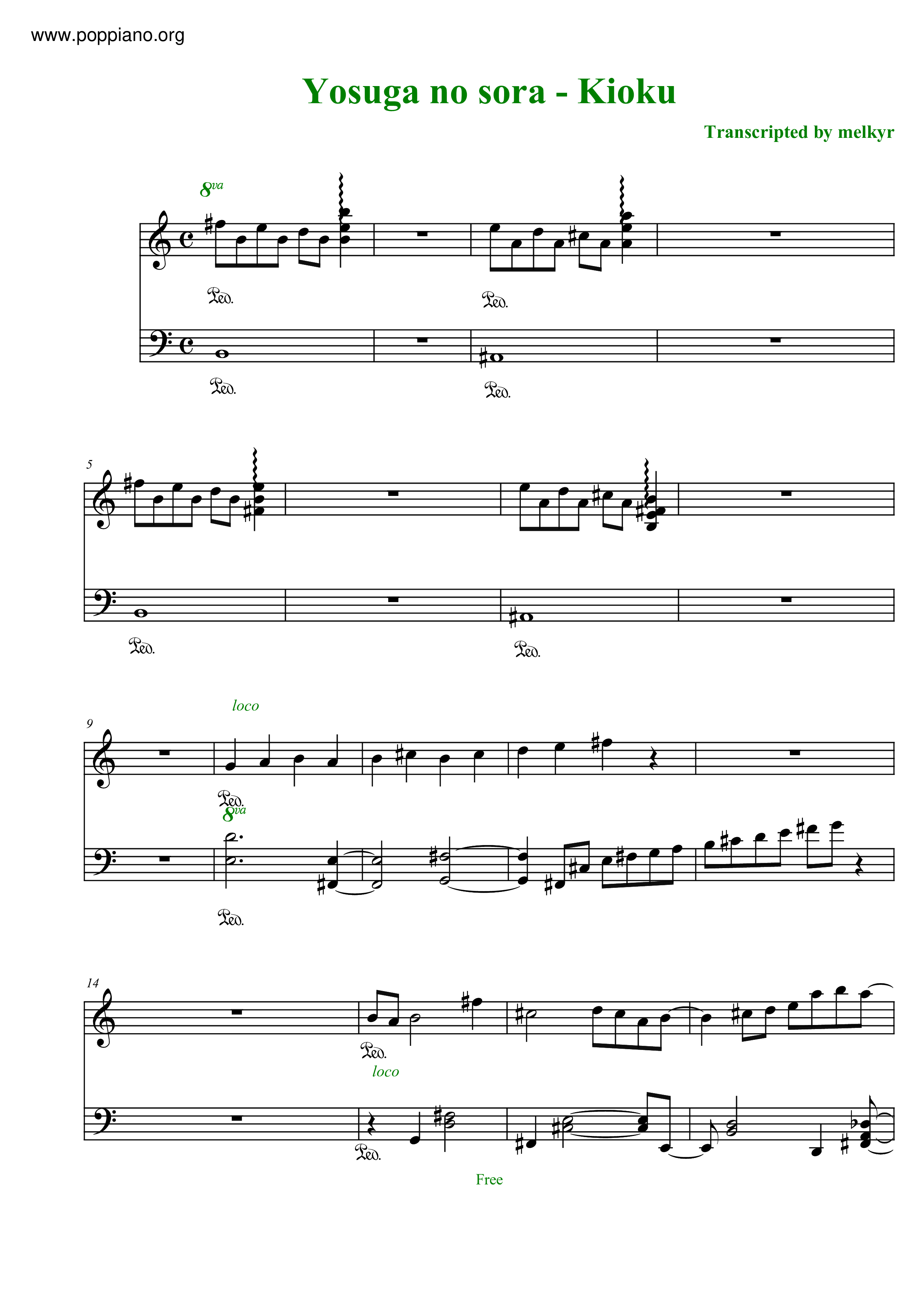 Play Kioku (Yosuga no Sora) Music Sheet