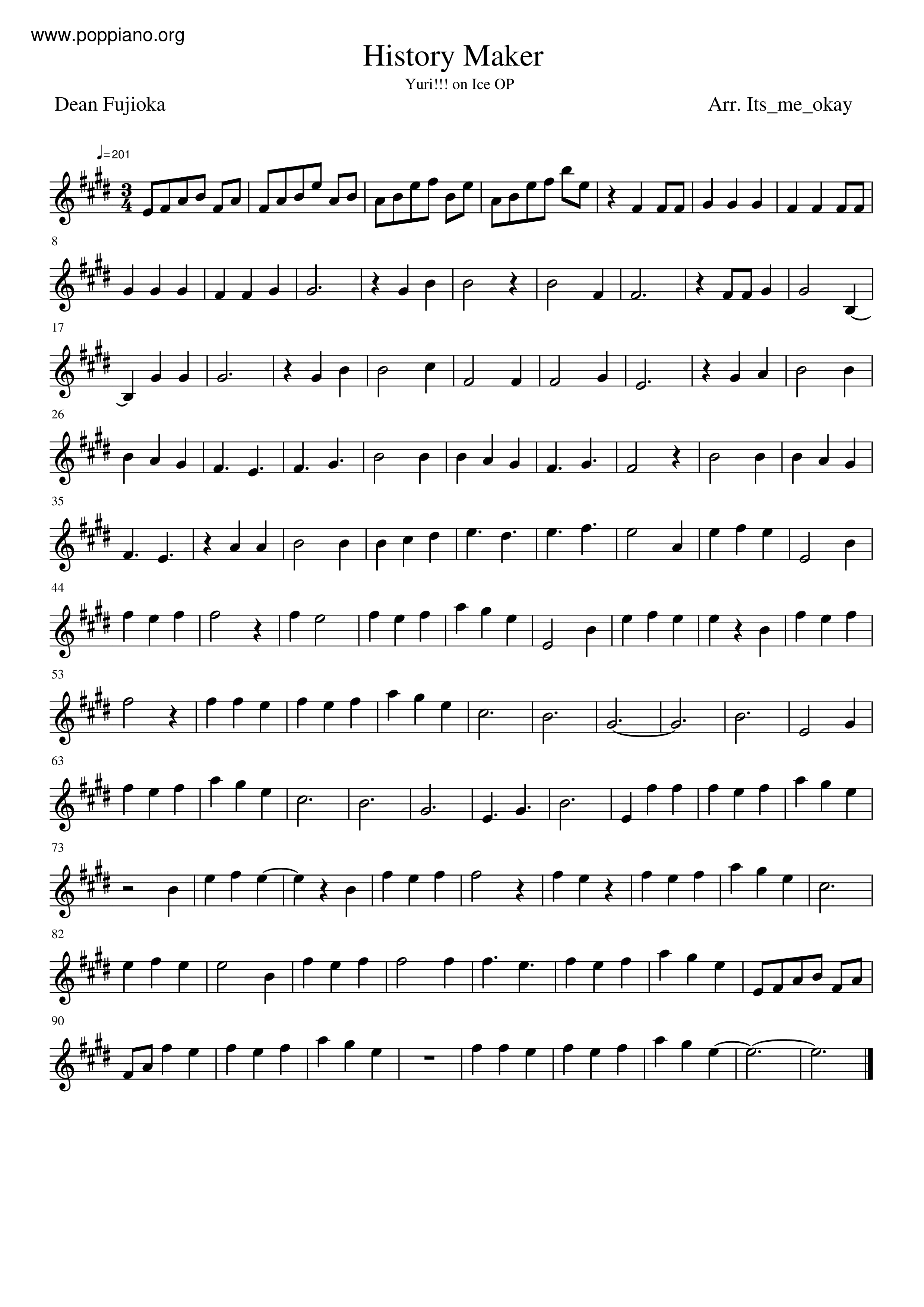 ☆ユーリ!!! On ICE - ヒストリー メーカー 악보 ピアノ譜pdf