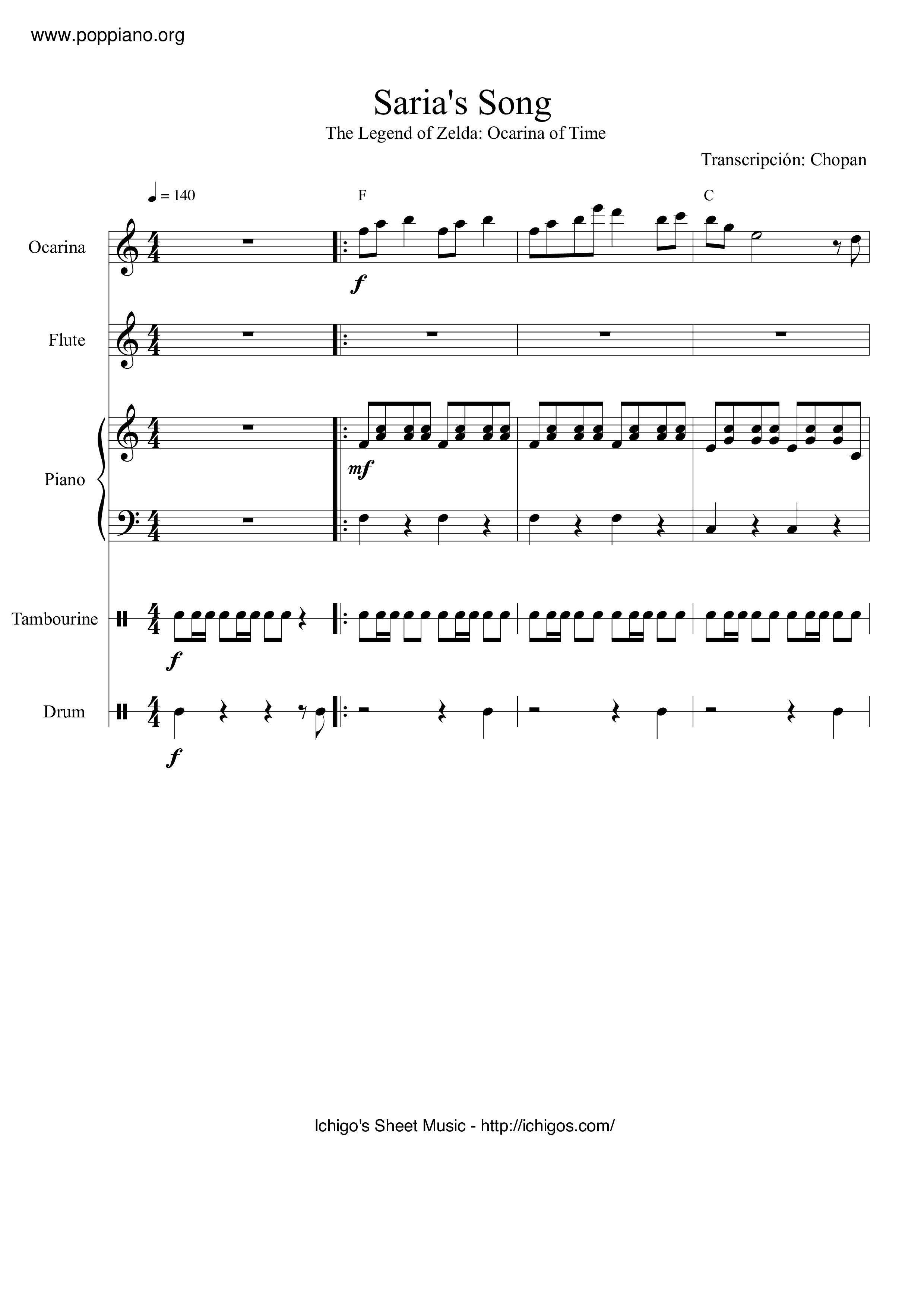 Ocarina of Time: Song of Time (Piano) Sheet music for Piano, Flute