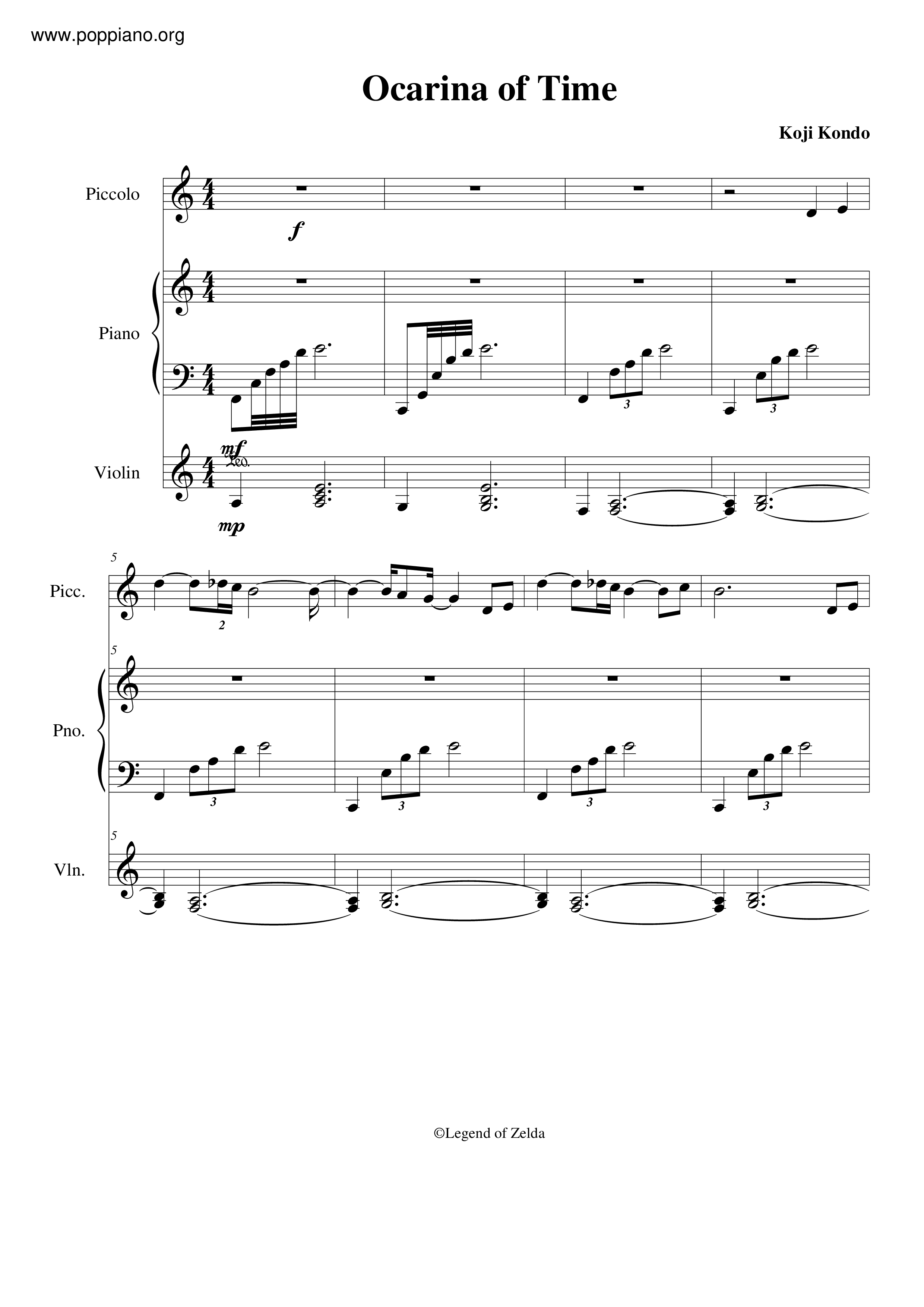 Title Theme (The Legend of Zelda: Ocarina of Time) Sheet music for Piano  (Solo) Easy