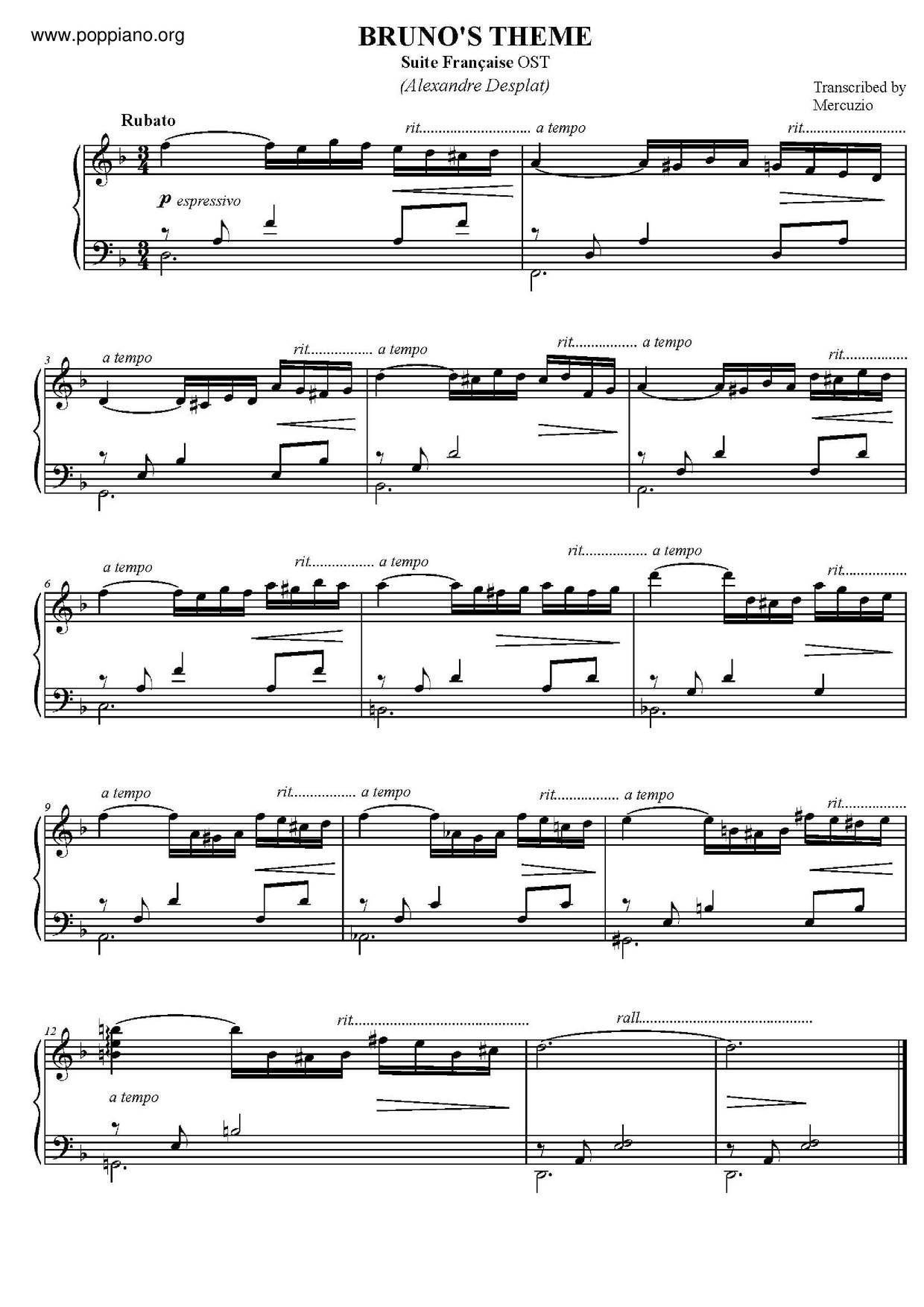 Bruno's Themeピアノ譜