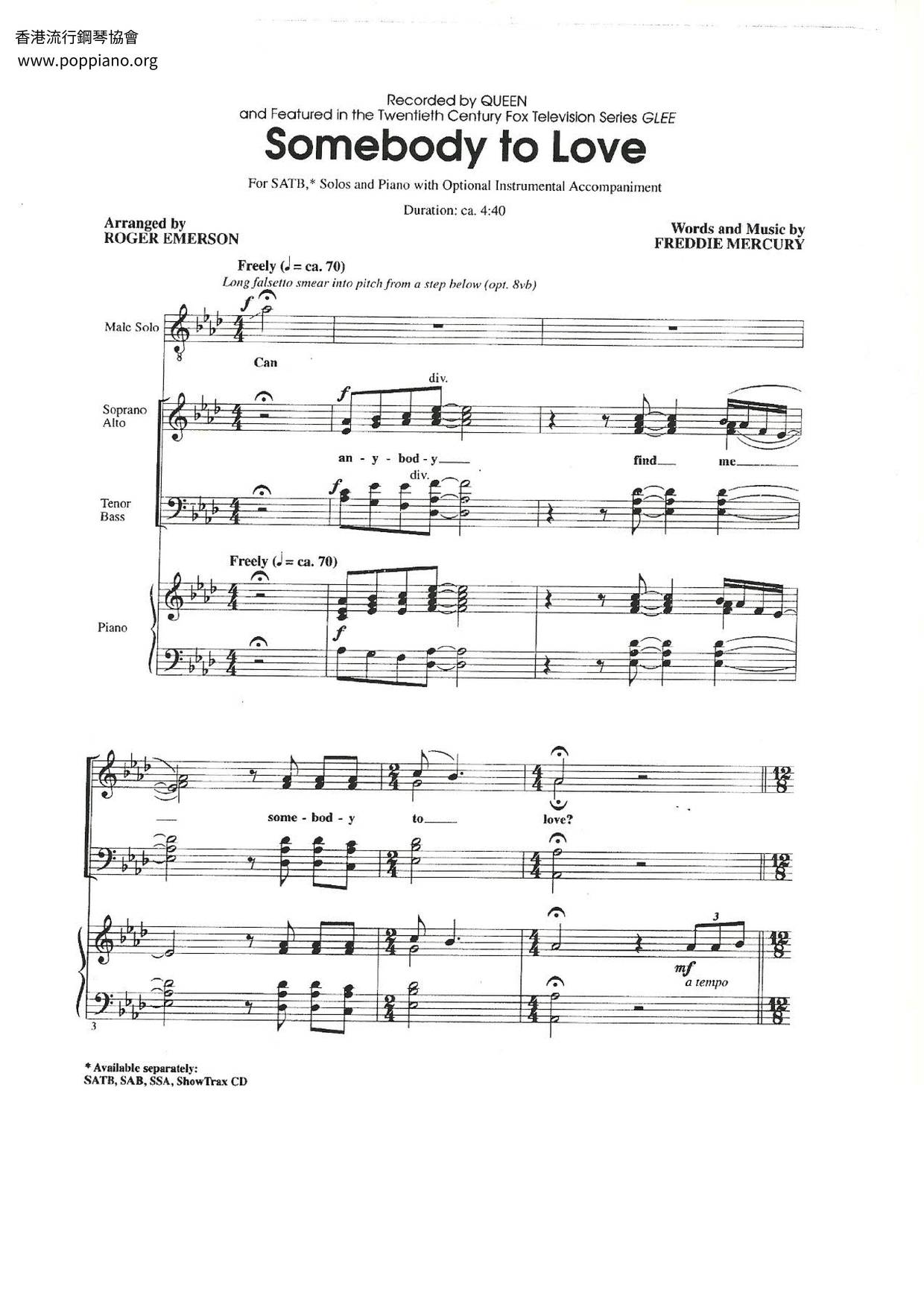 Somebody To Love Score