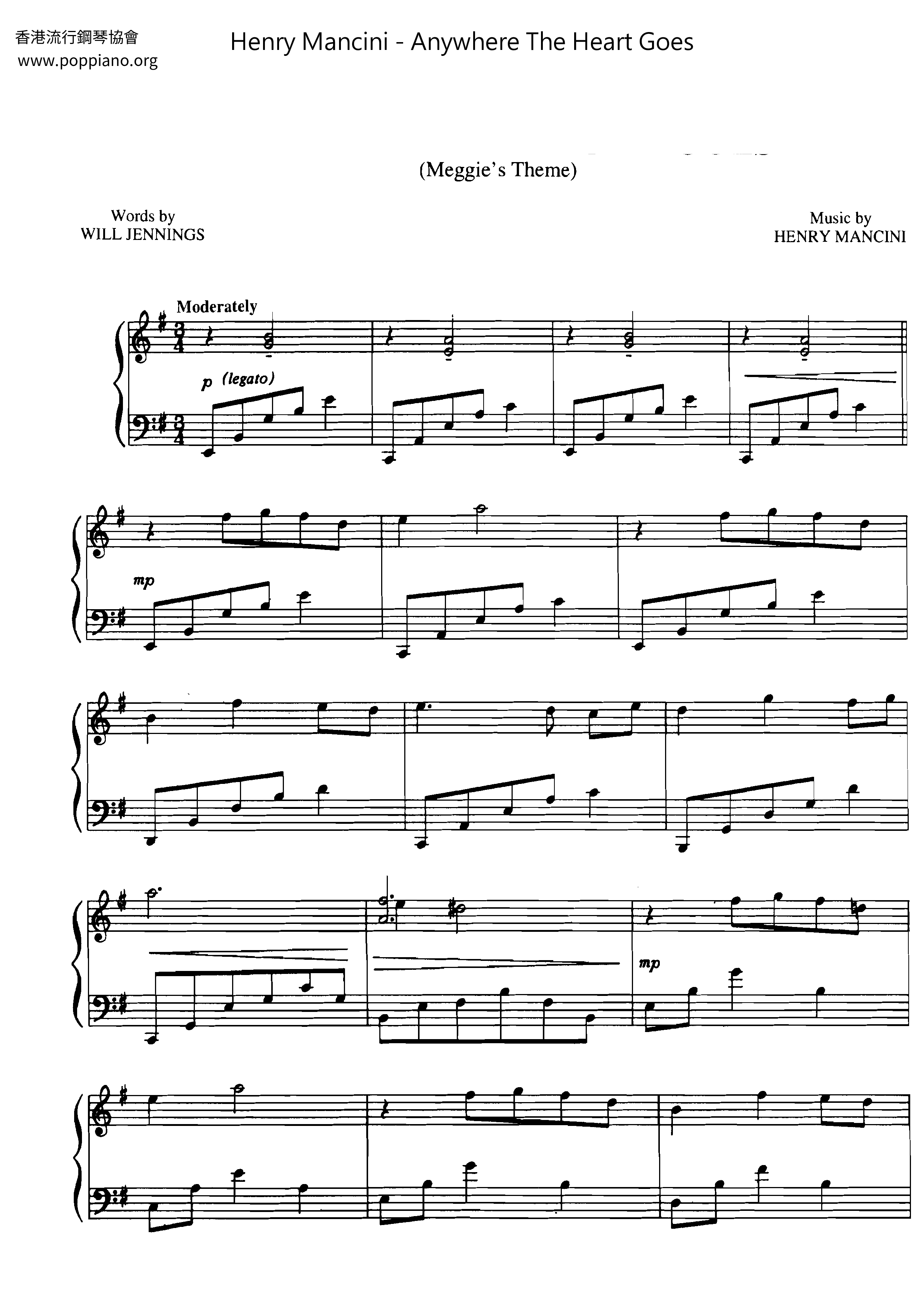 Anywhere The Heart Goes (Meggie's Theme) Score