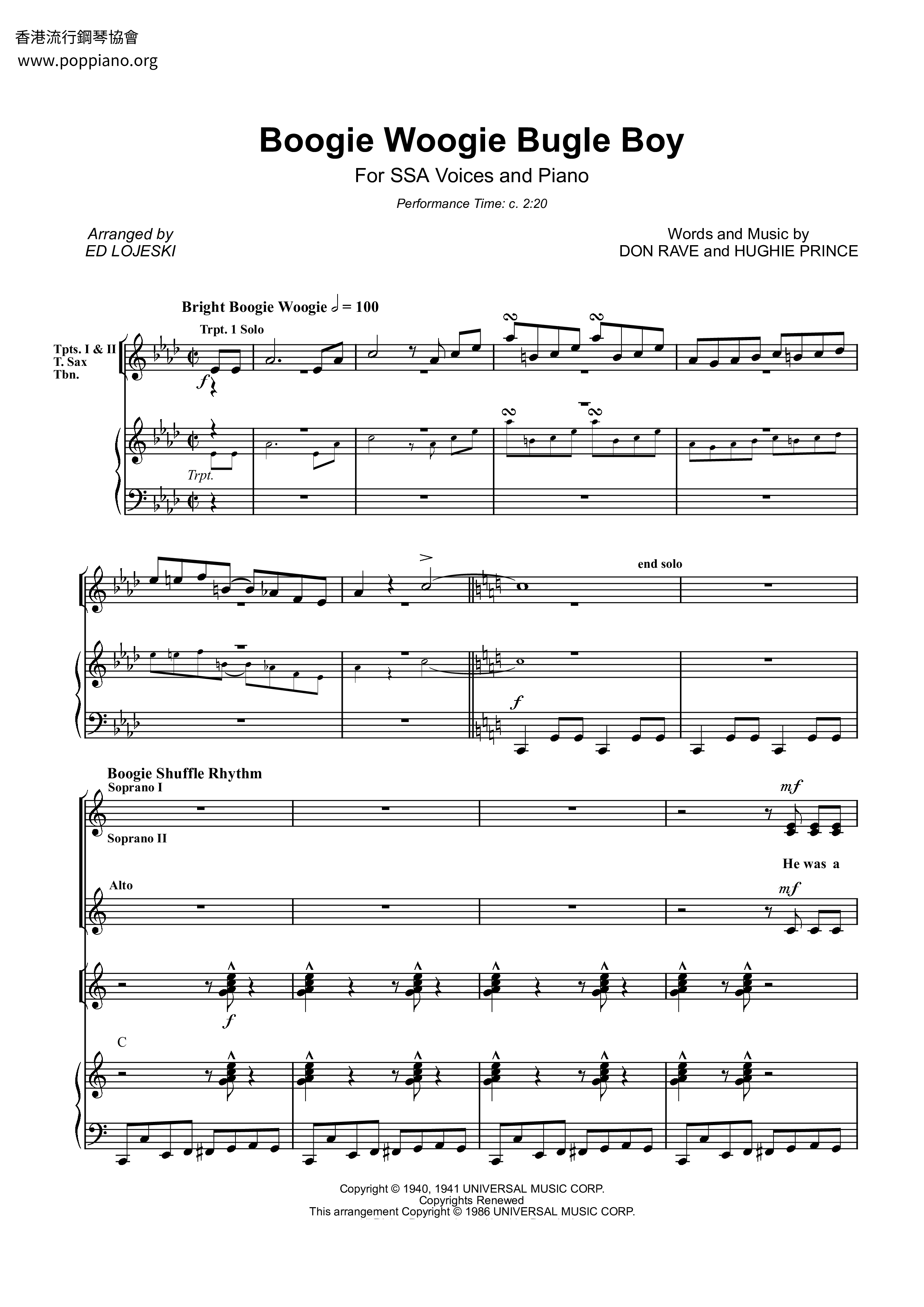 Boogie Woogie Bugle Boy Score