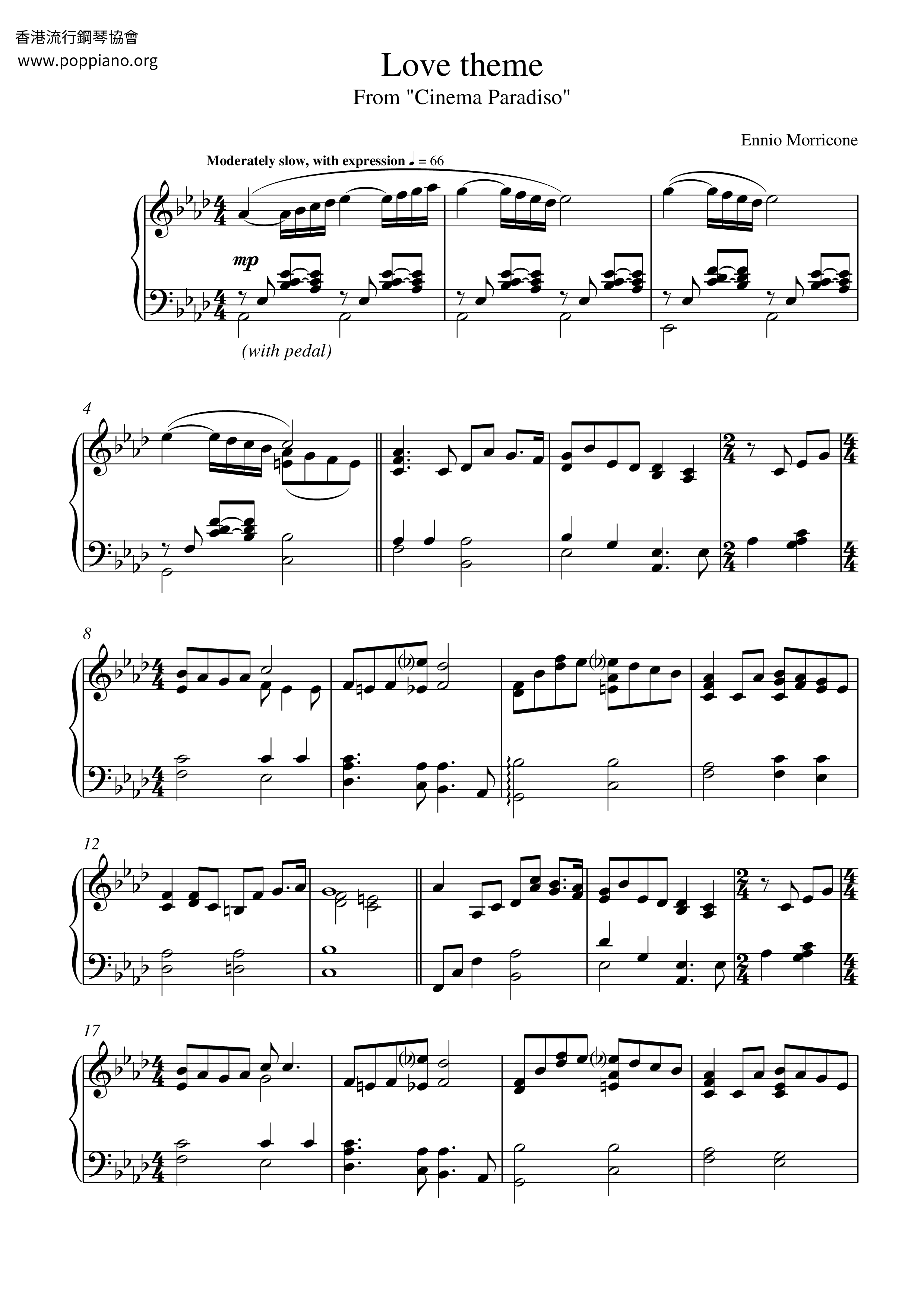 ☆エンニオ・モリコーネ - Cinema Paradiso Love Theme ピアノ譜