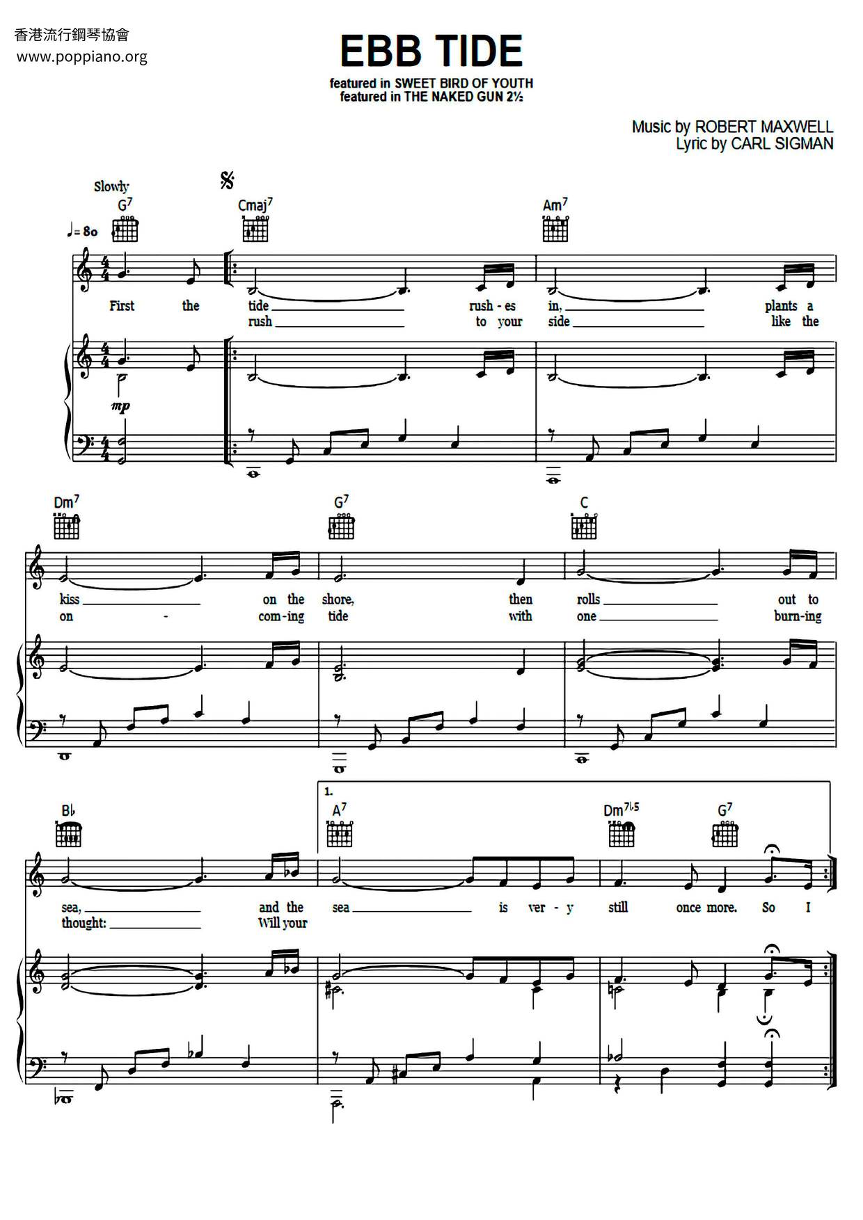 The Righteous BrothersEbb Tide Sheet Music pdf, Free Score Download ★