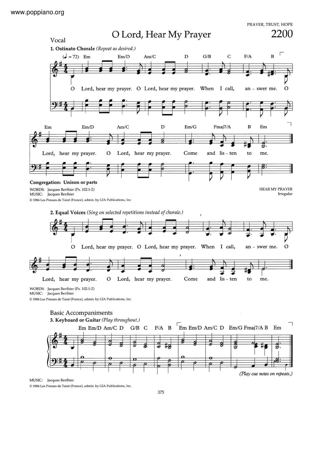 O Lord, Hear My Prayer Score