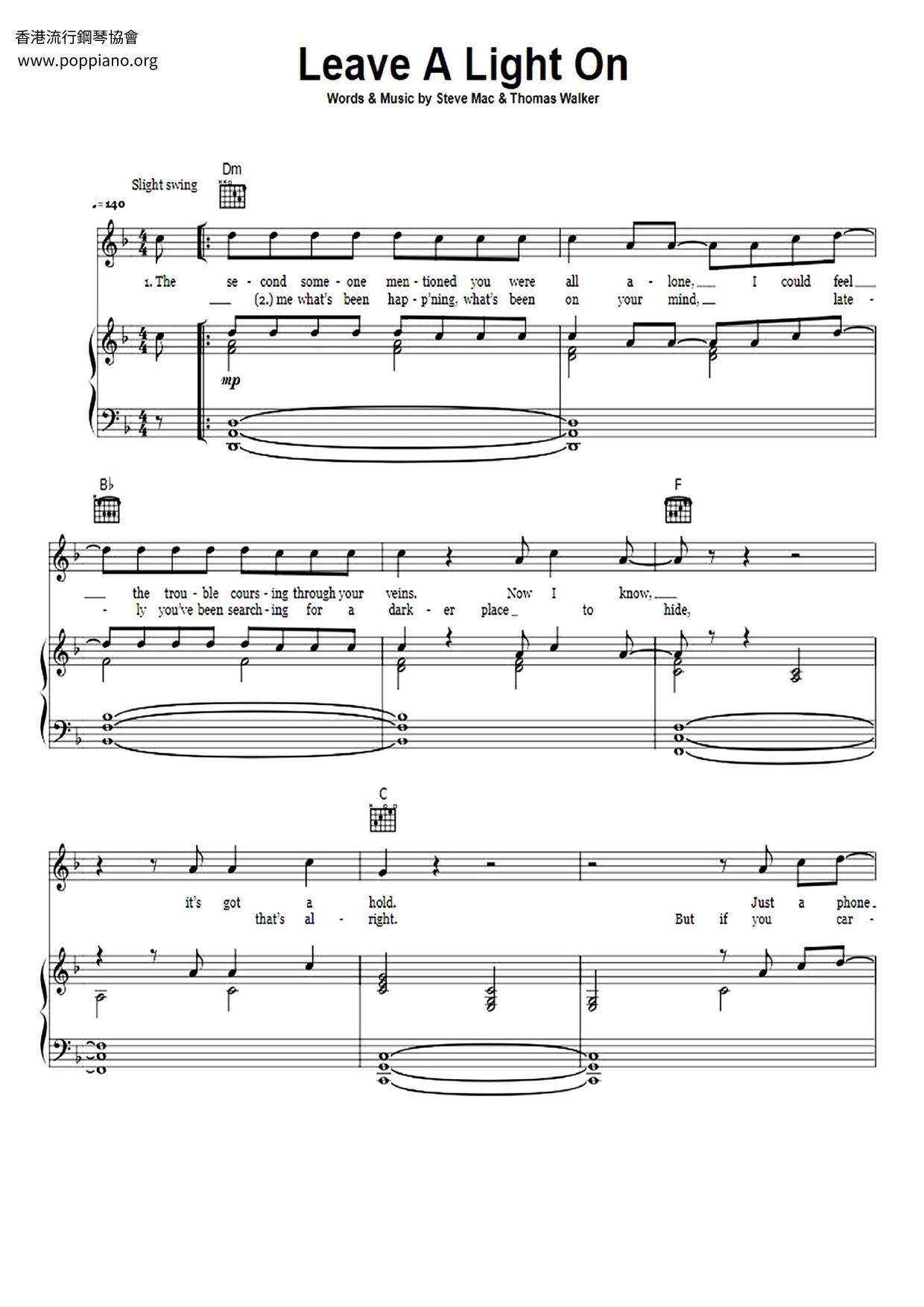Leave A Light On Score