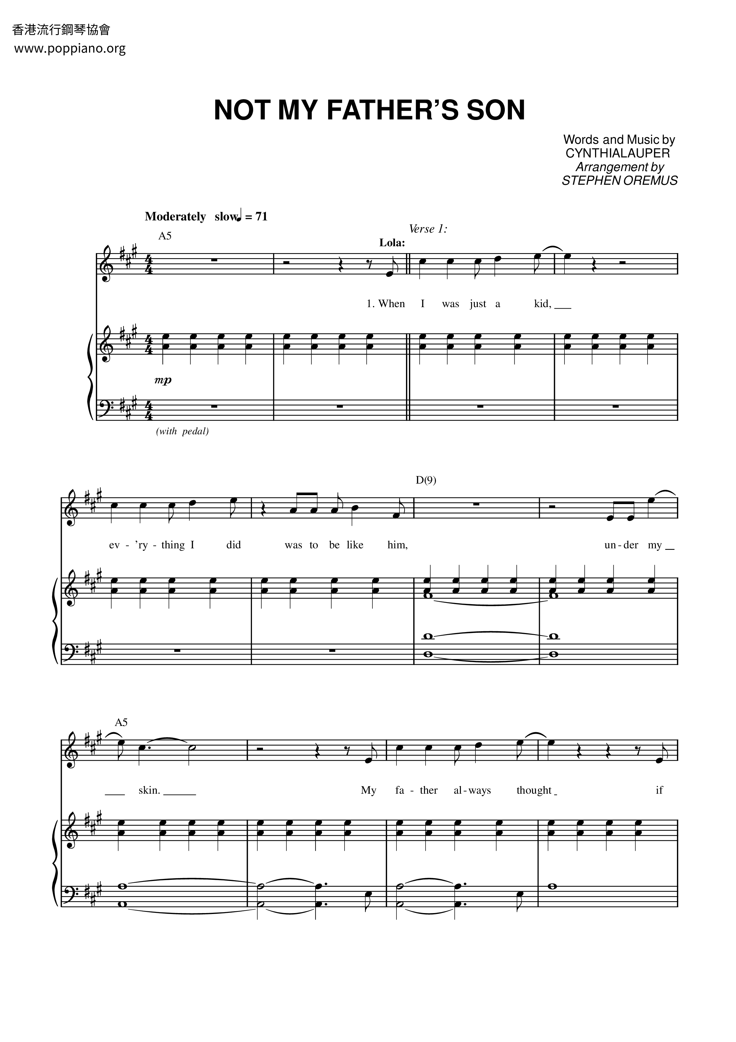Not My Father's Son Score