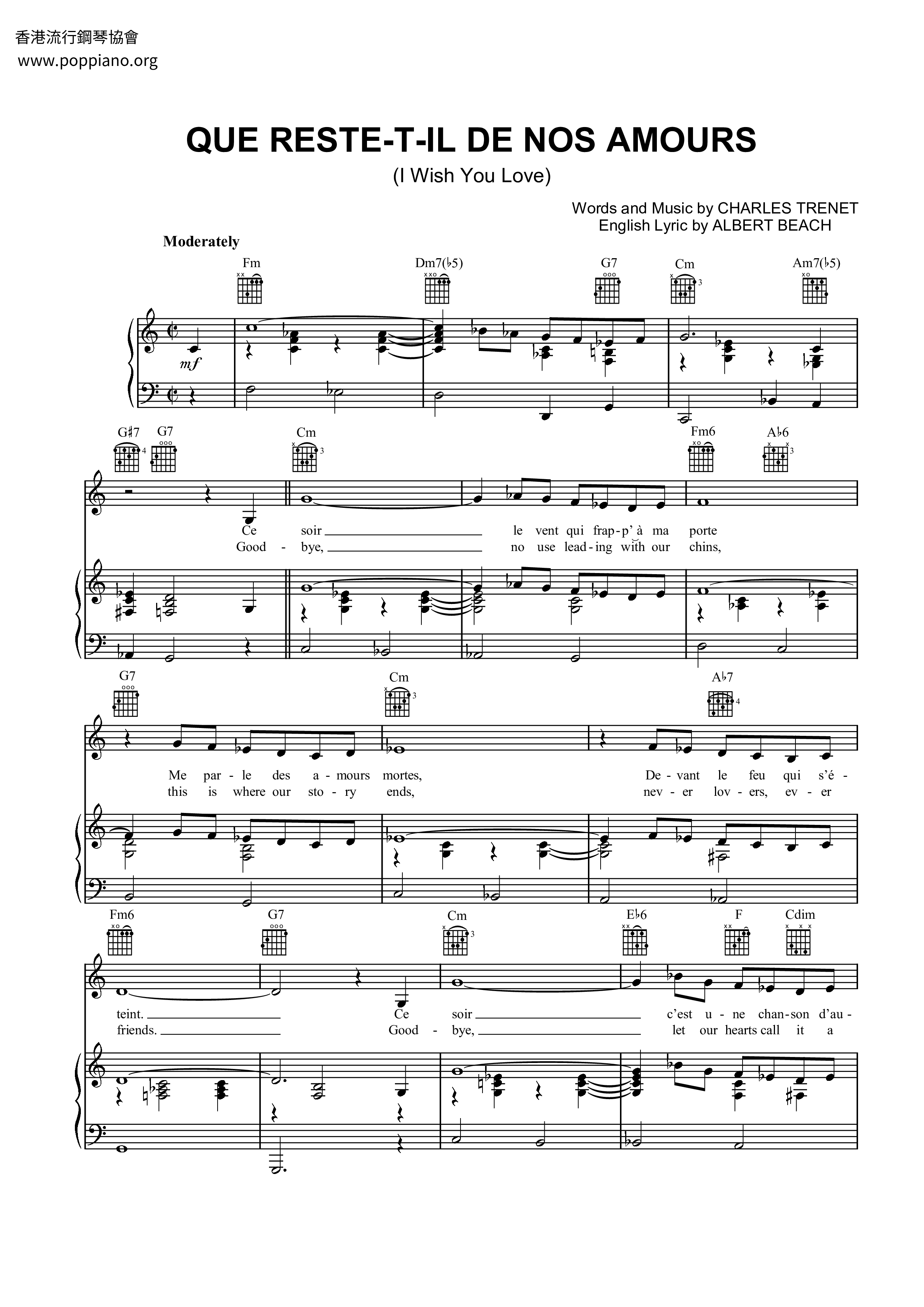 Que Reste-t-il De Nos Amours Score