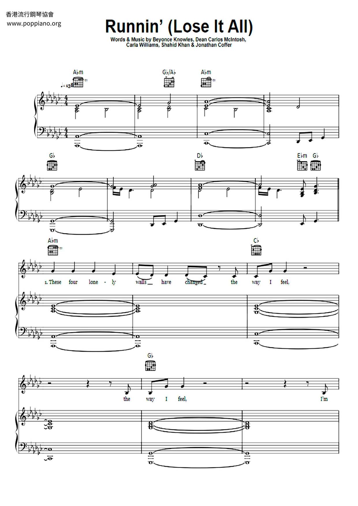 Runnin' (Lose It All) Score