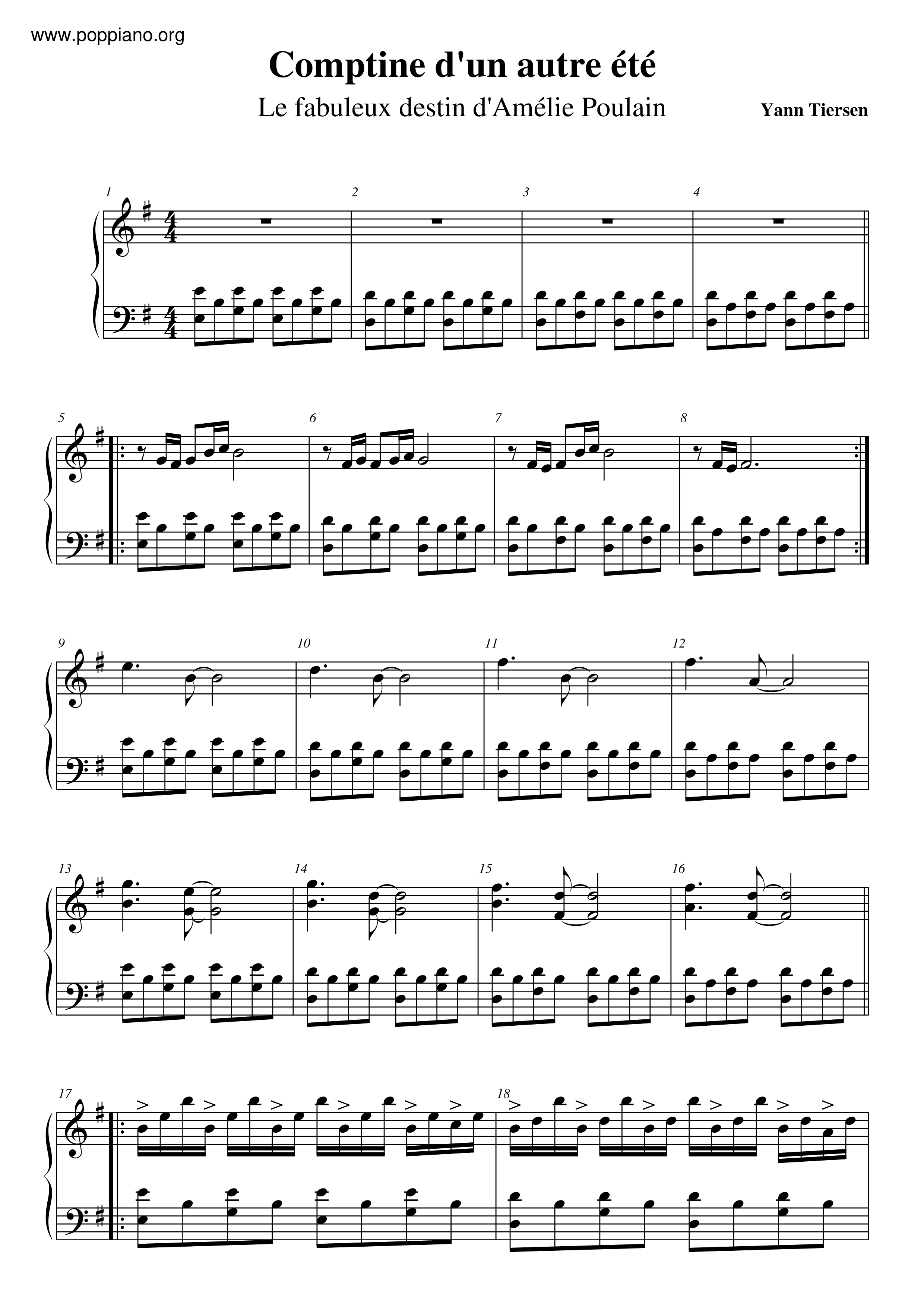 Comptine D'été No.3ピアノ譜