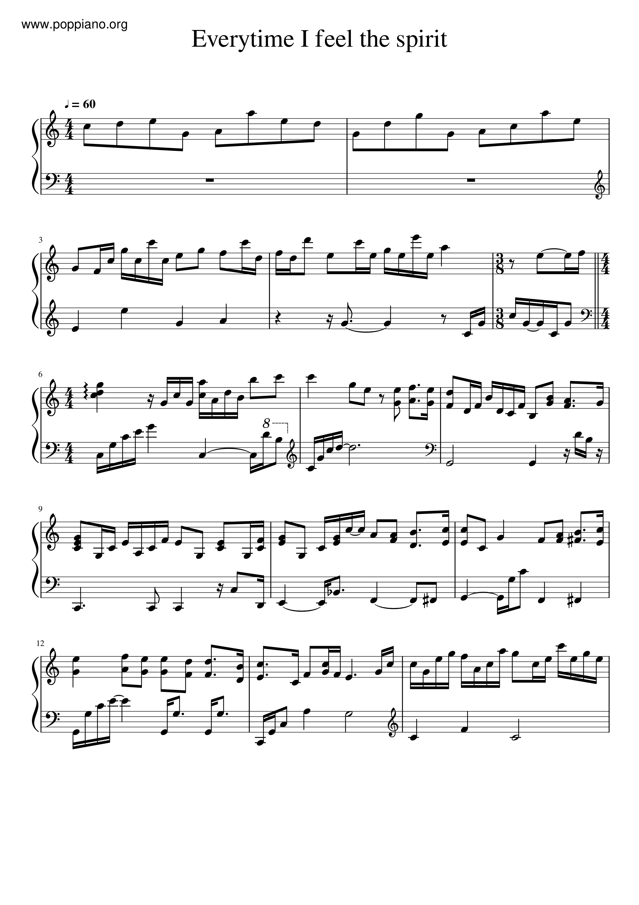 Every Time I Feel The Spirit Score