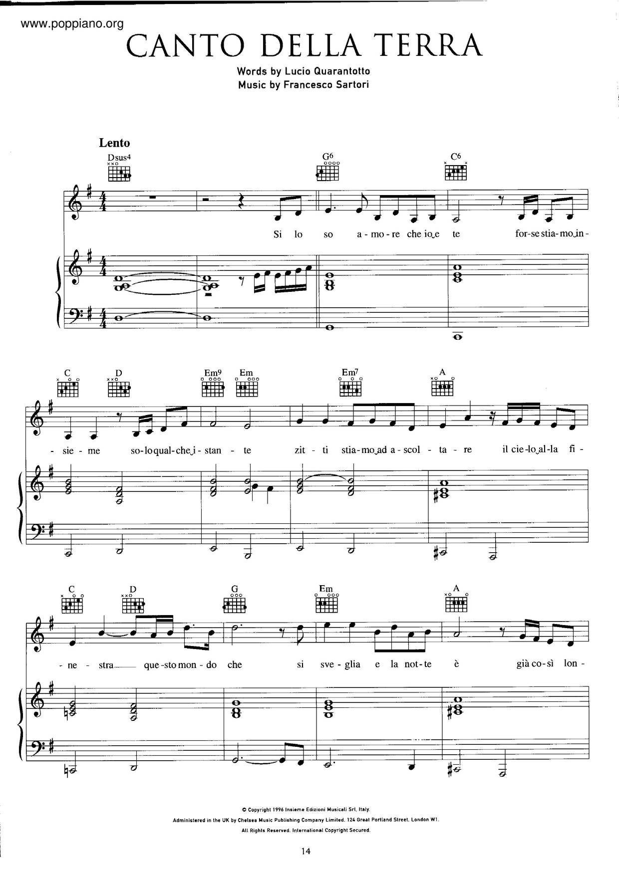 Canto Della Terraピアノ譜
