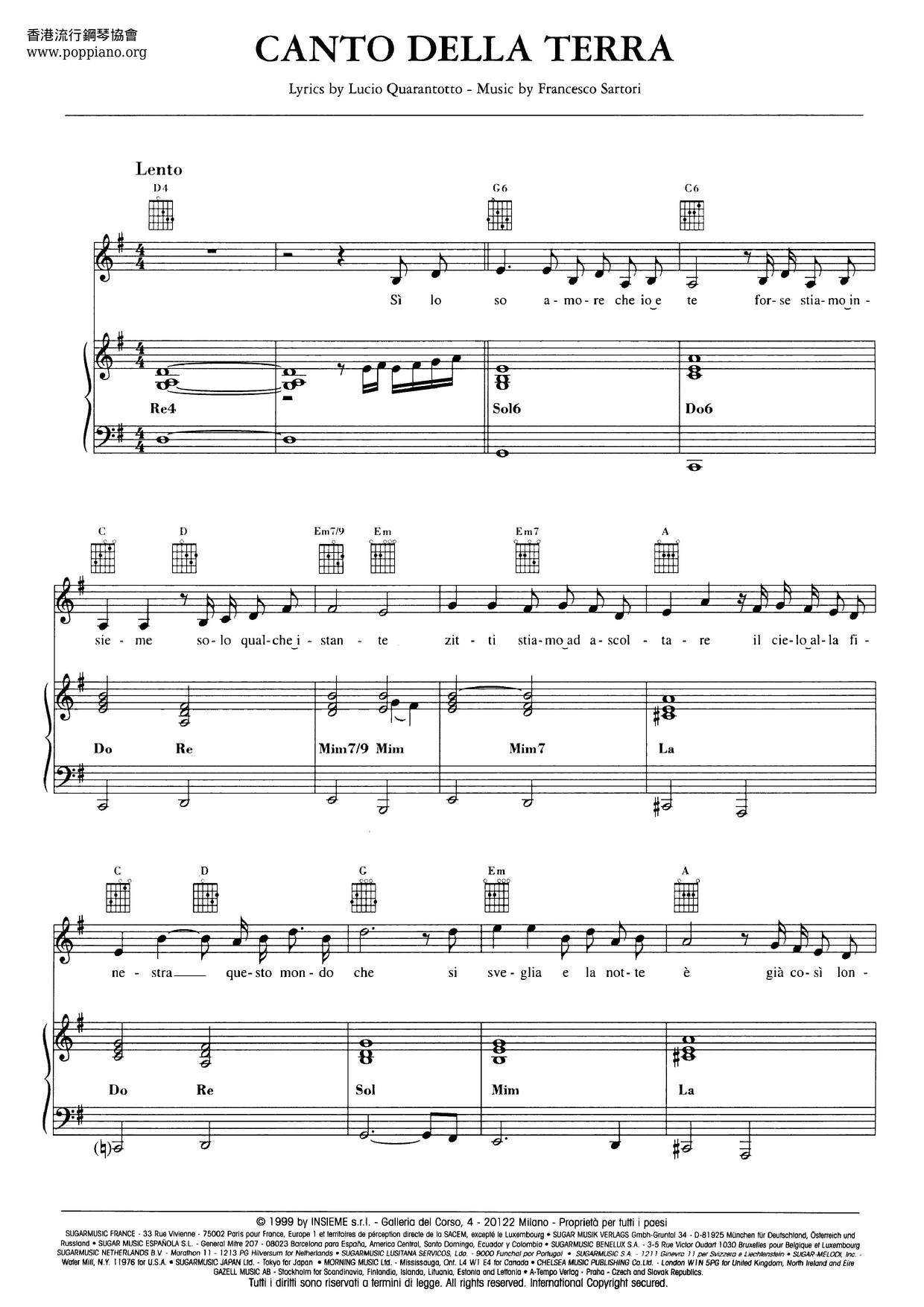 Canto Della Terra琴譜