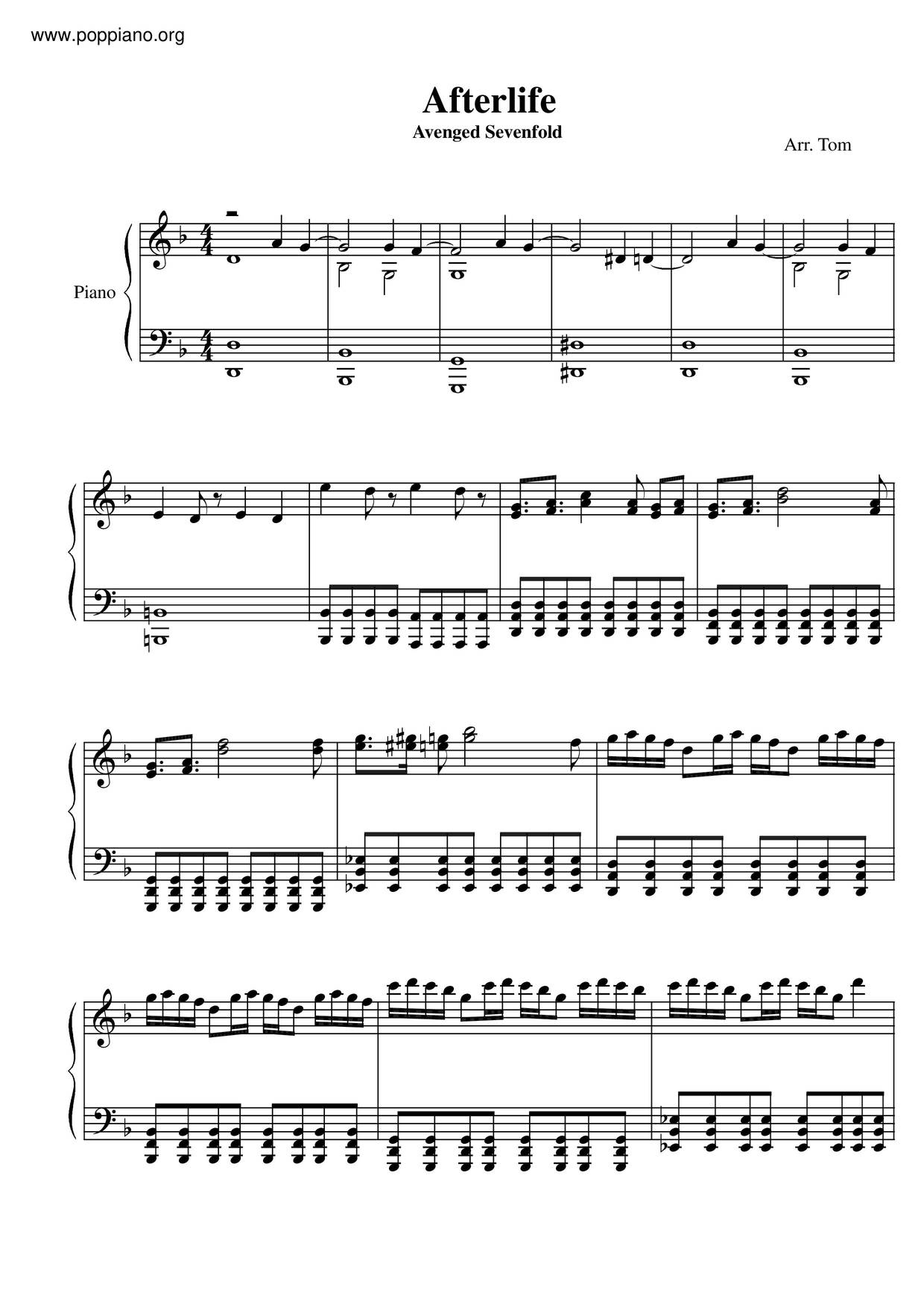 Afterlife – Avenged Sevenfold (Piano Solo) Sheet music for Piano (Solo)