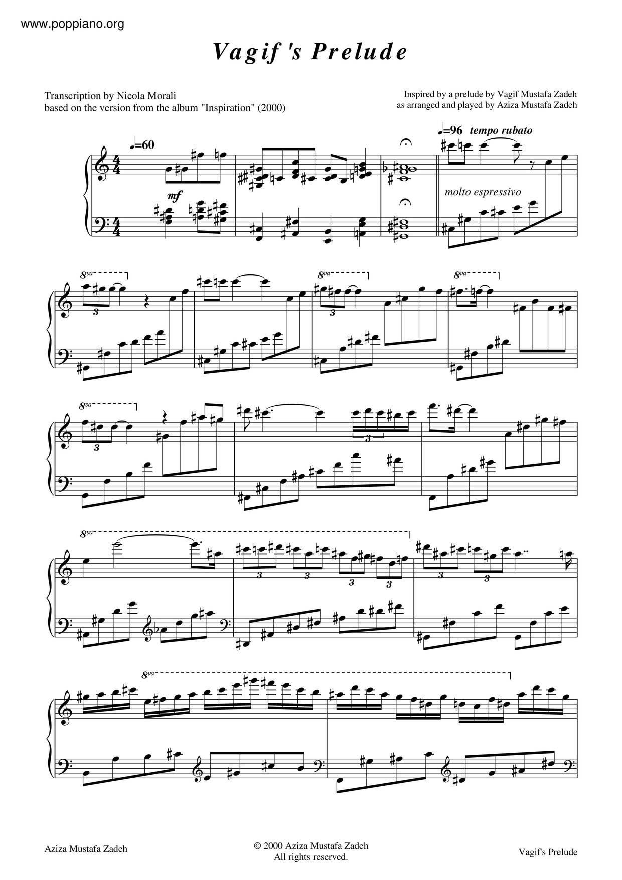 Vagif's Preludeピアノ譜