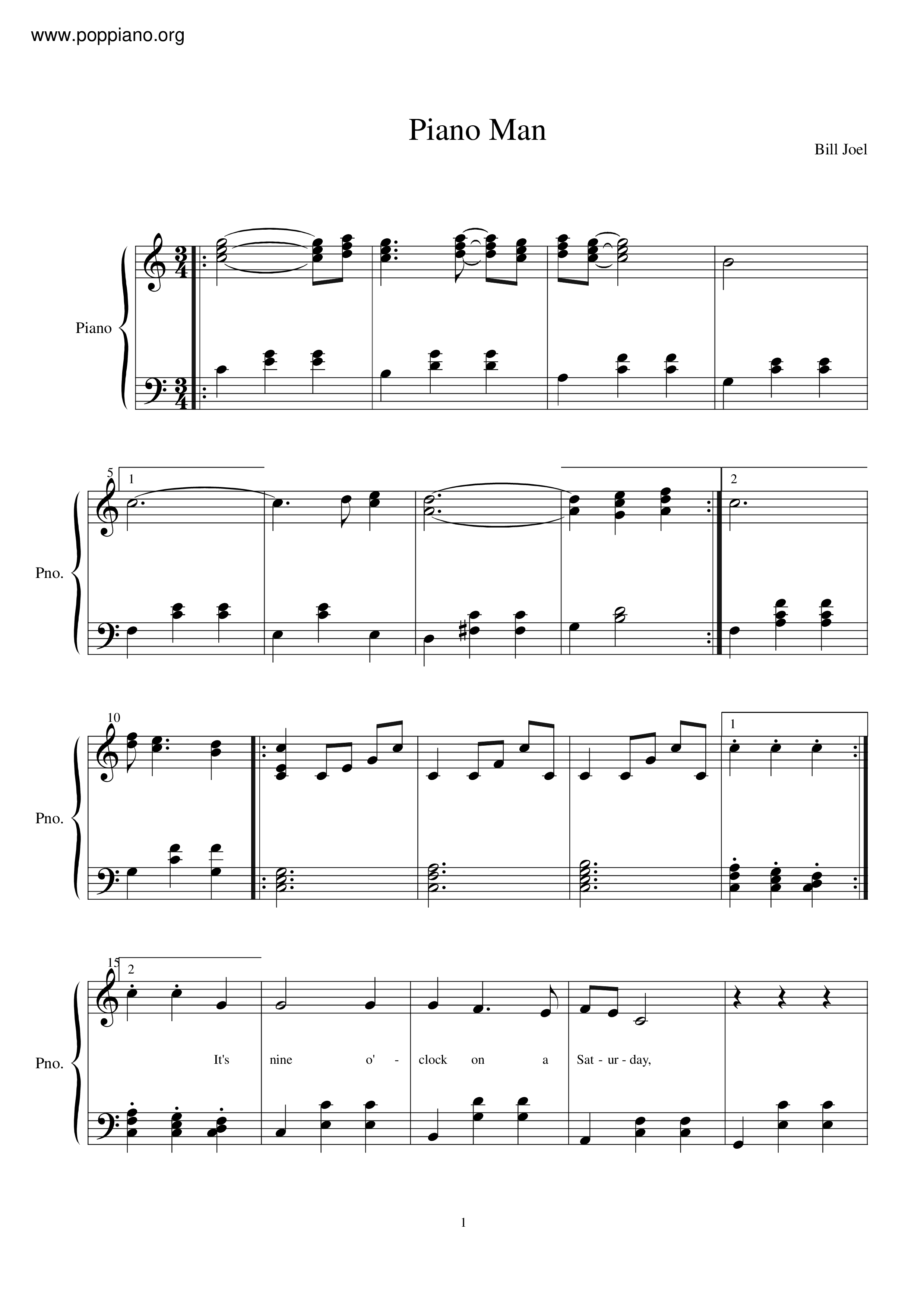 Piano Man琴谱