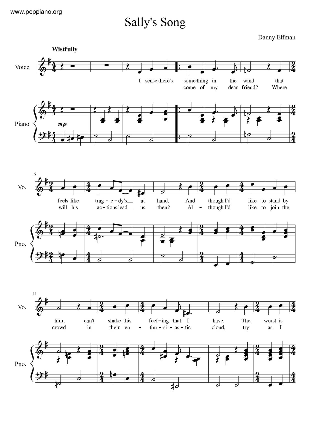 Sally's Song Score