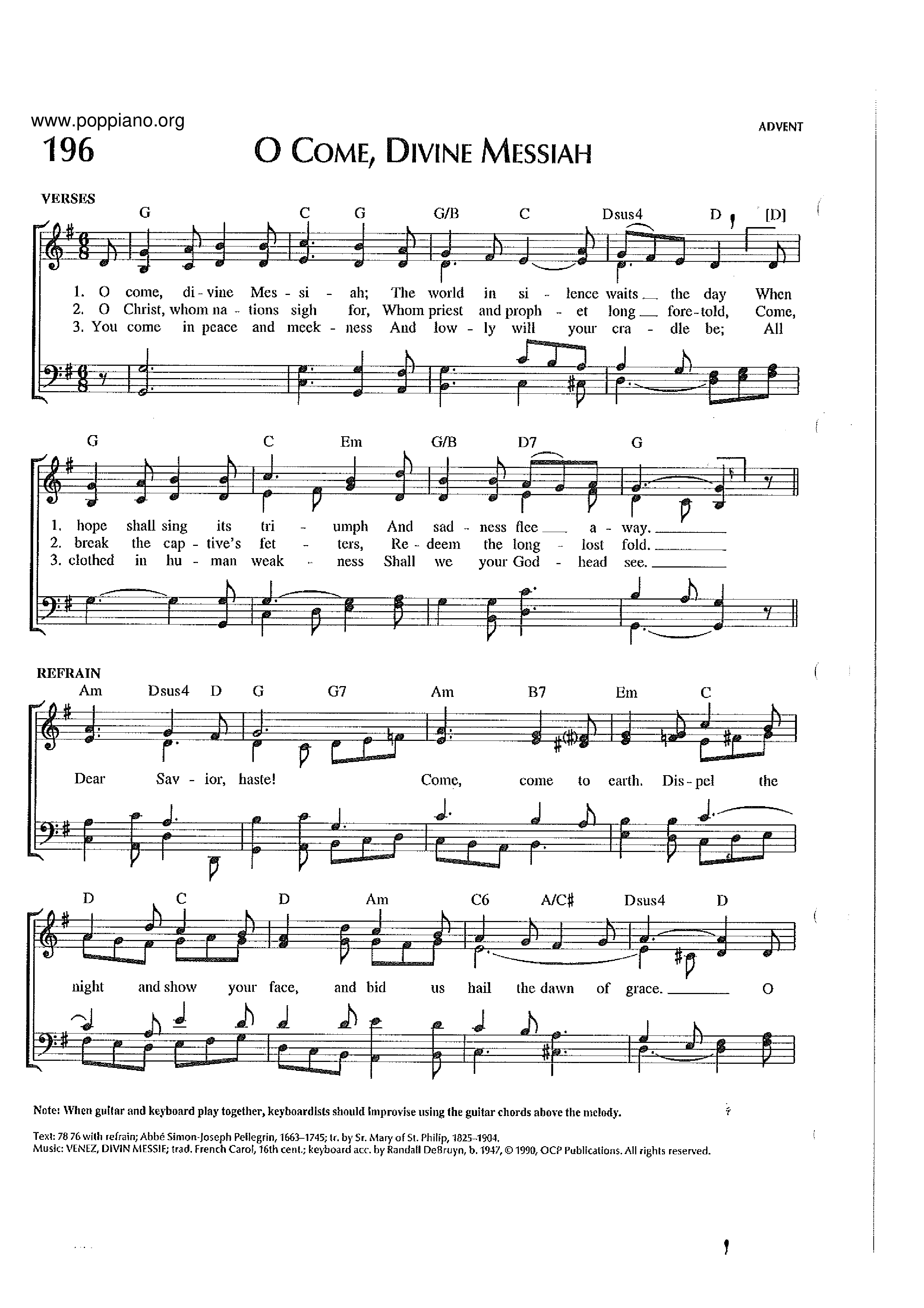 Spiritual-O Come, Divine Messiah Sheet Music pdf, - Free Score Download ★