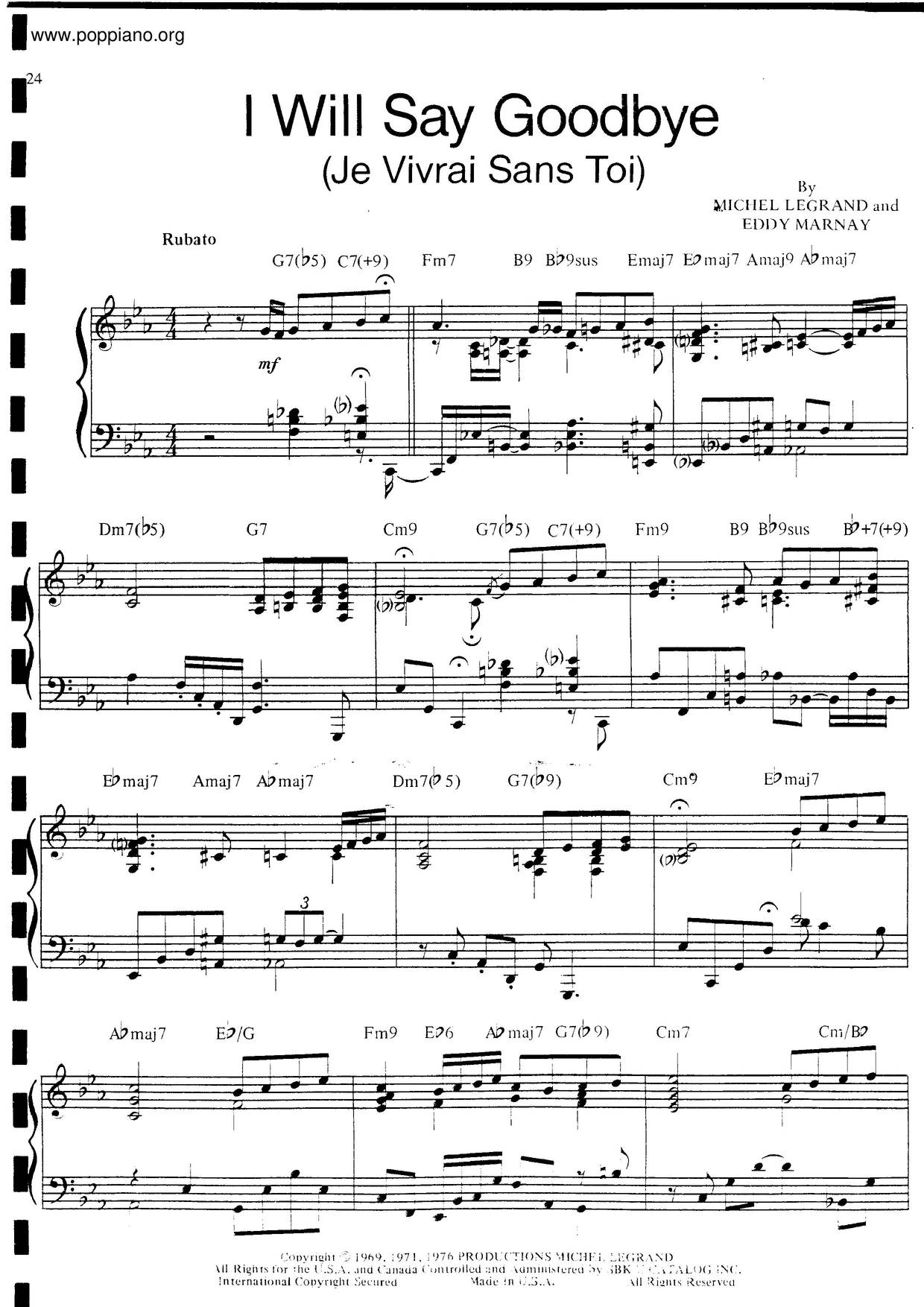 I Will Say Goodbye Score