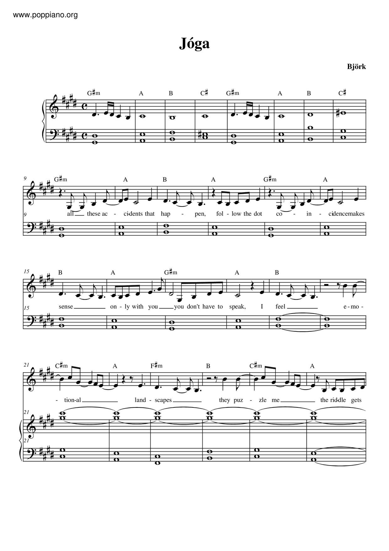 Jóga - Solo Piano Sheet music for Piano (Solo) Easy