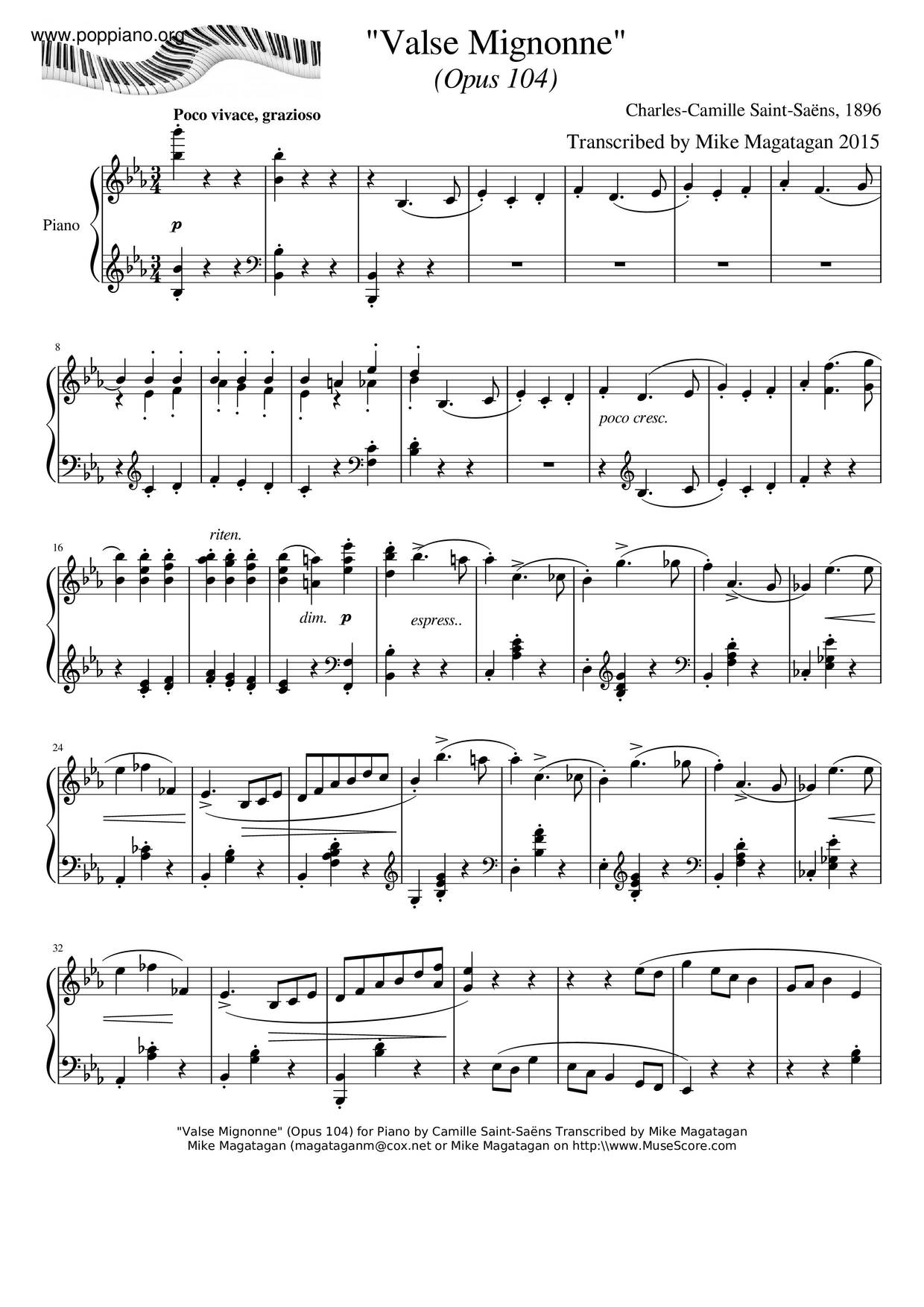 Valse Mignonne Opus 104 For Piano Score