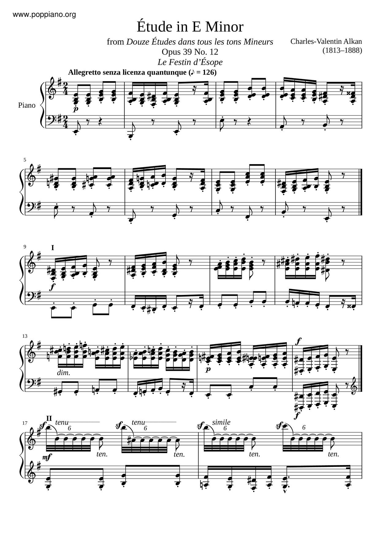 Étude Opus 39 No. 12 In E Minor, Le Festin D'ésope Score