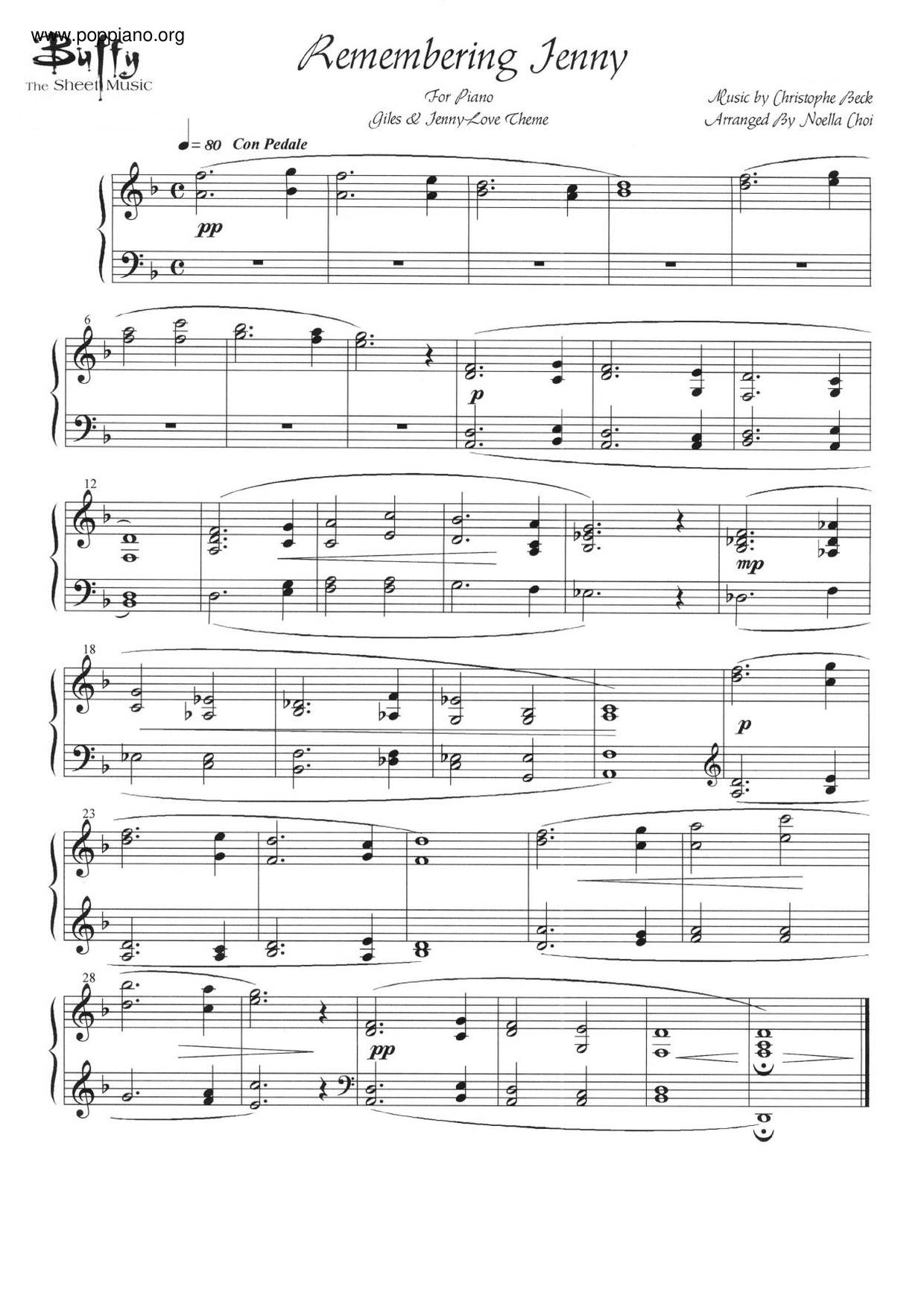 Christophe BeckRemembering Jenny Sheet Music pdf, Free Score Download ★