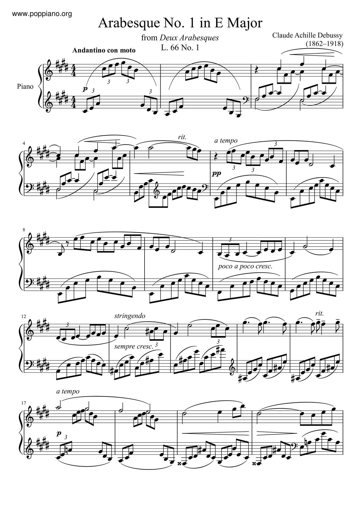 2 Arabesques, L. 66: No. 1 in E Majorピアノ譜