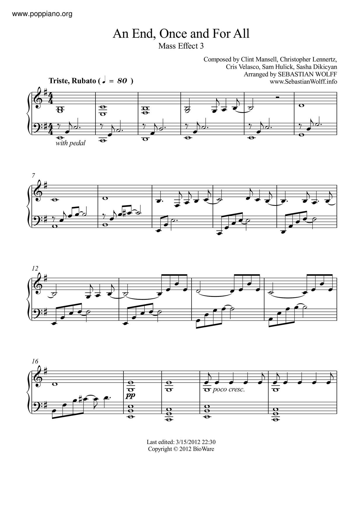 An End Once And For All (Ost Mass Effect 3) Score