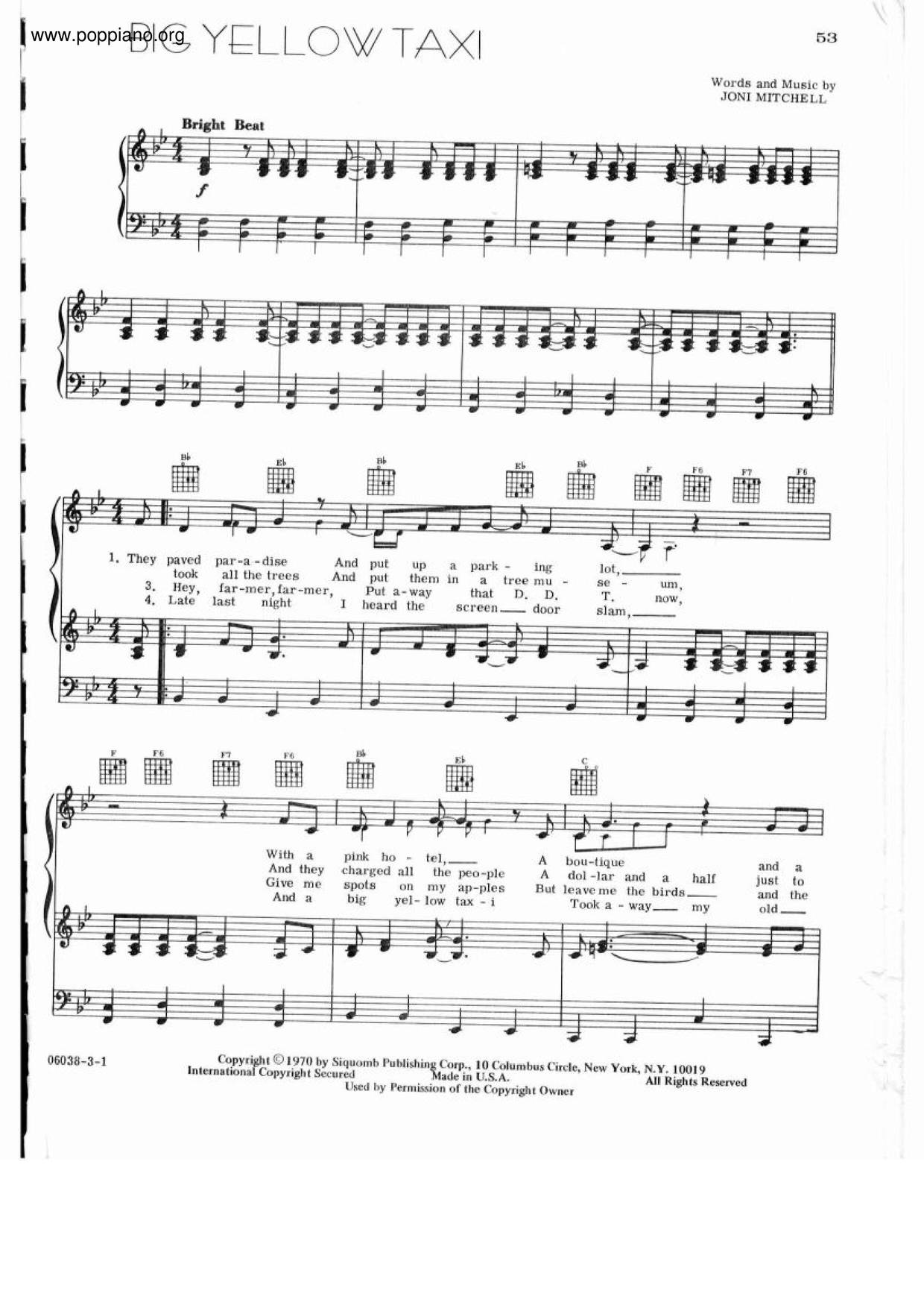 Big Yellow Taxi Score