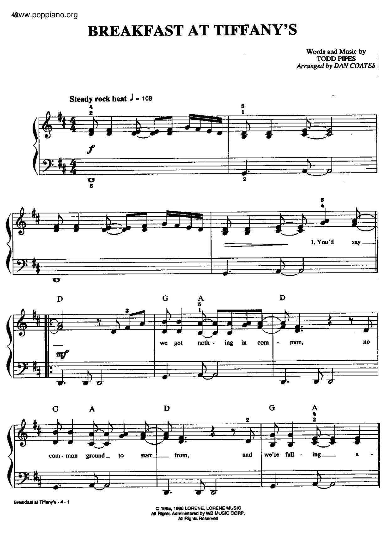 Breakfast At Tiffany's Score