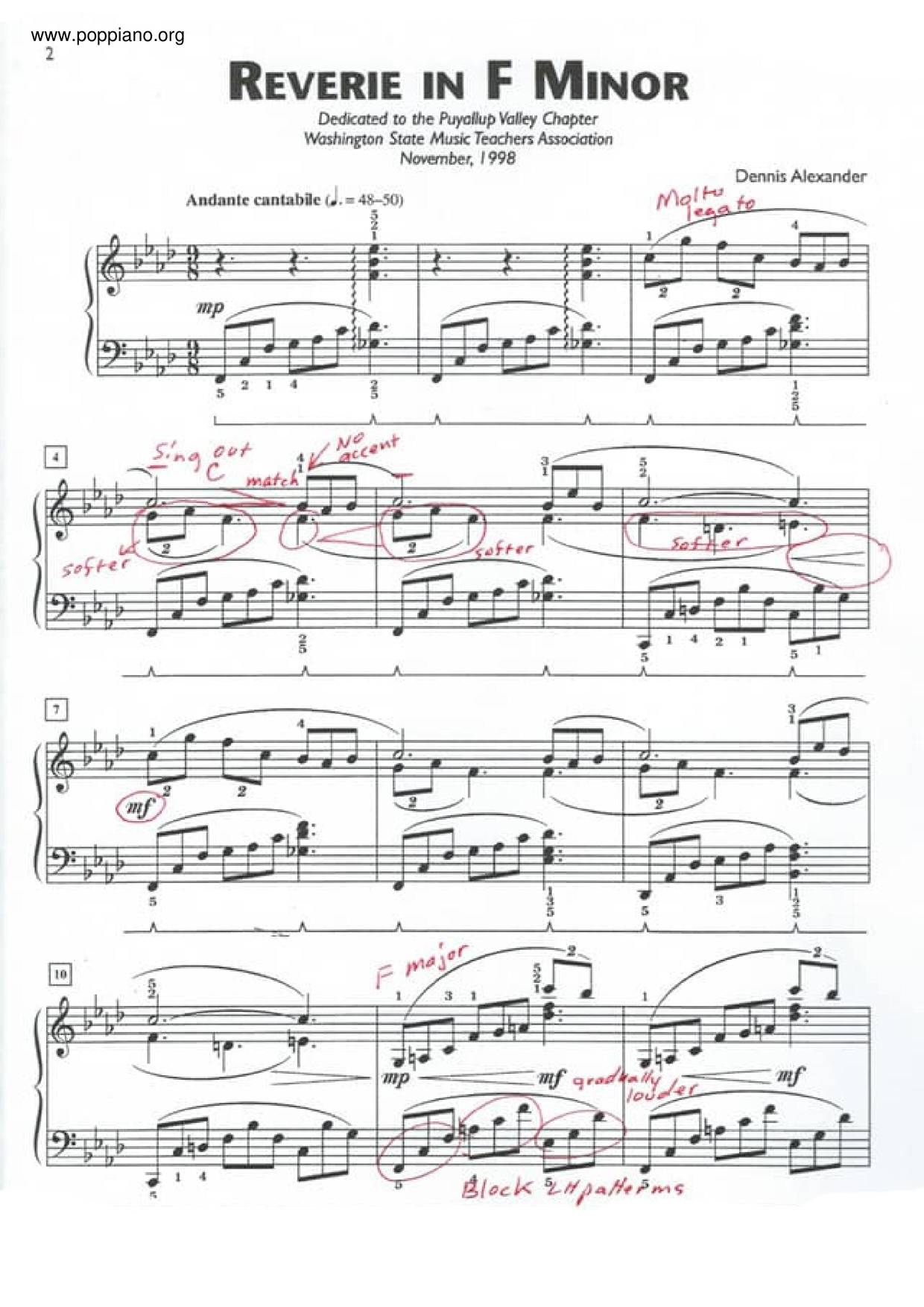 Reverie In F Minor Score
