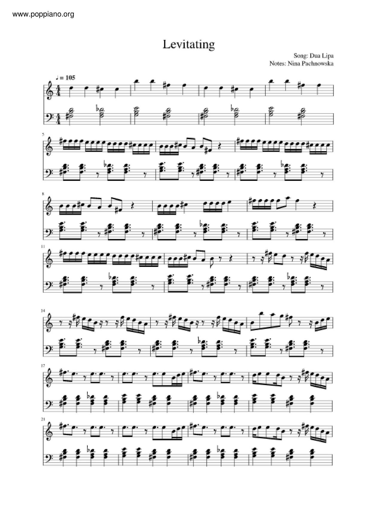 Dua LipaLevitating Sheet Music pdf, Free Score Download ★