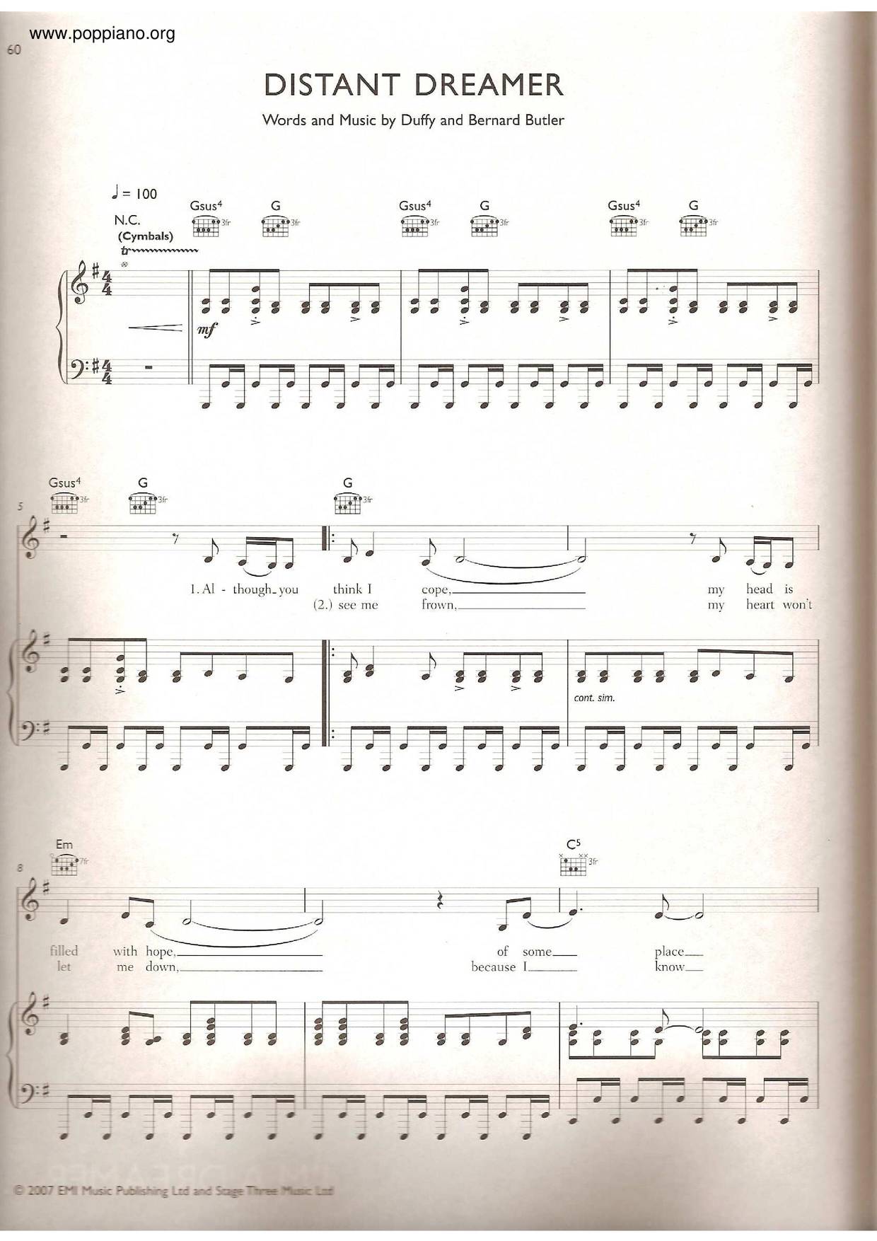 Distant Dreamer Score