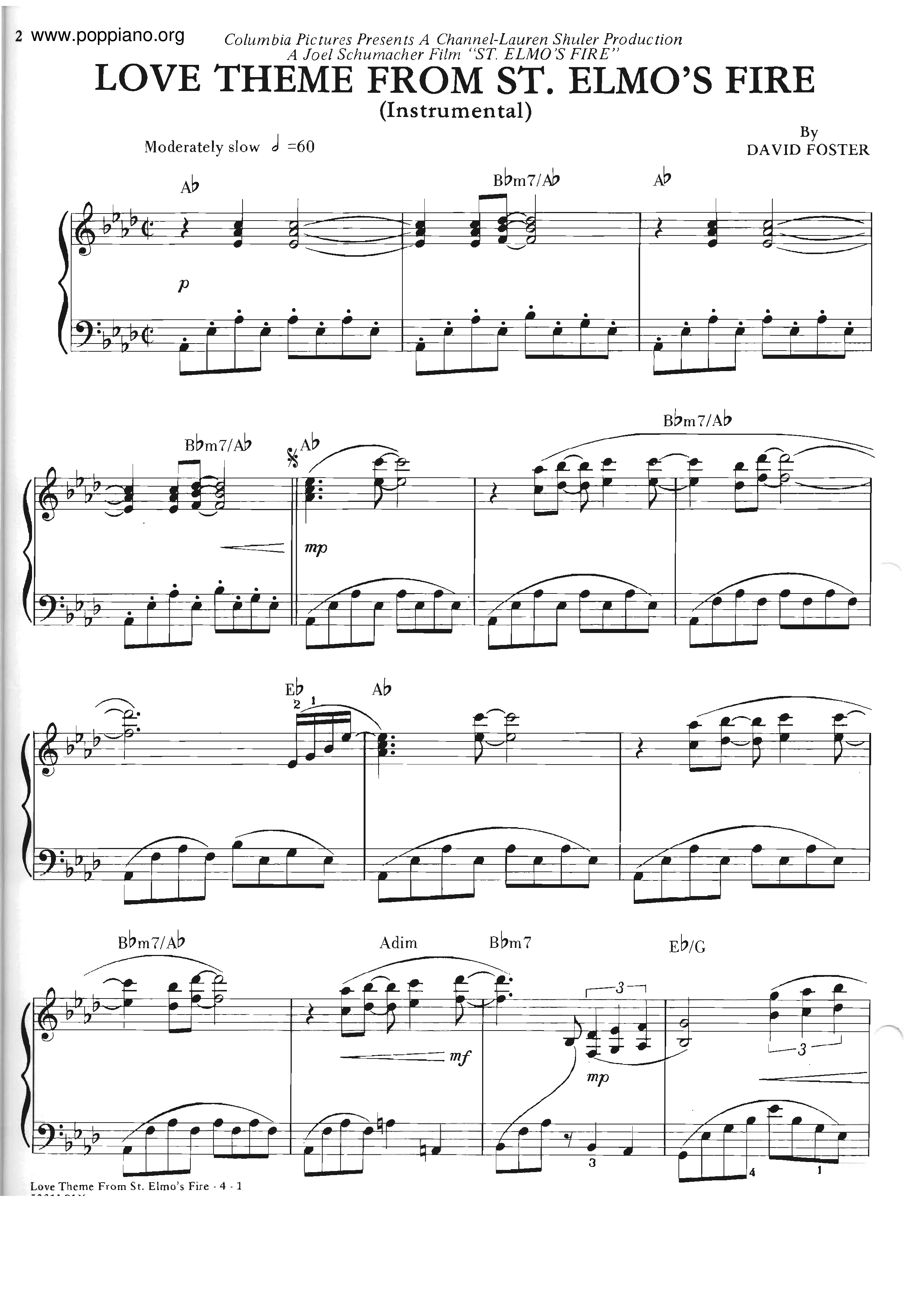 Love Theme from St. Elmo's Fireピアノ譜
