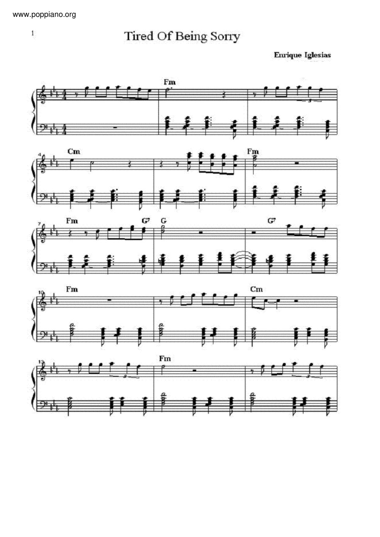 Tired Of Being Sorry Score