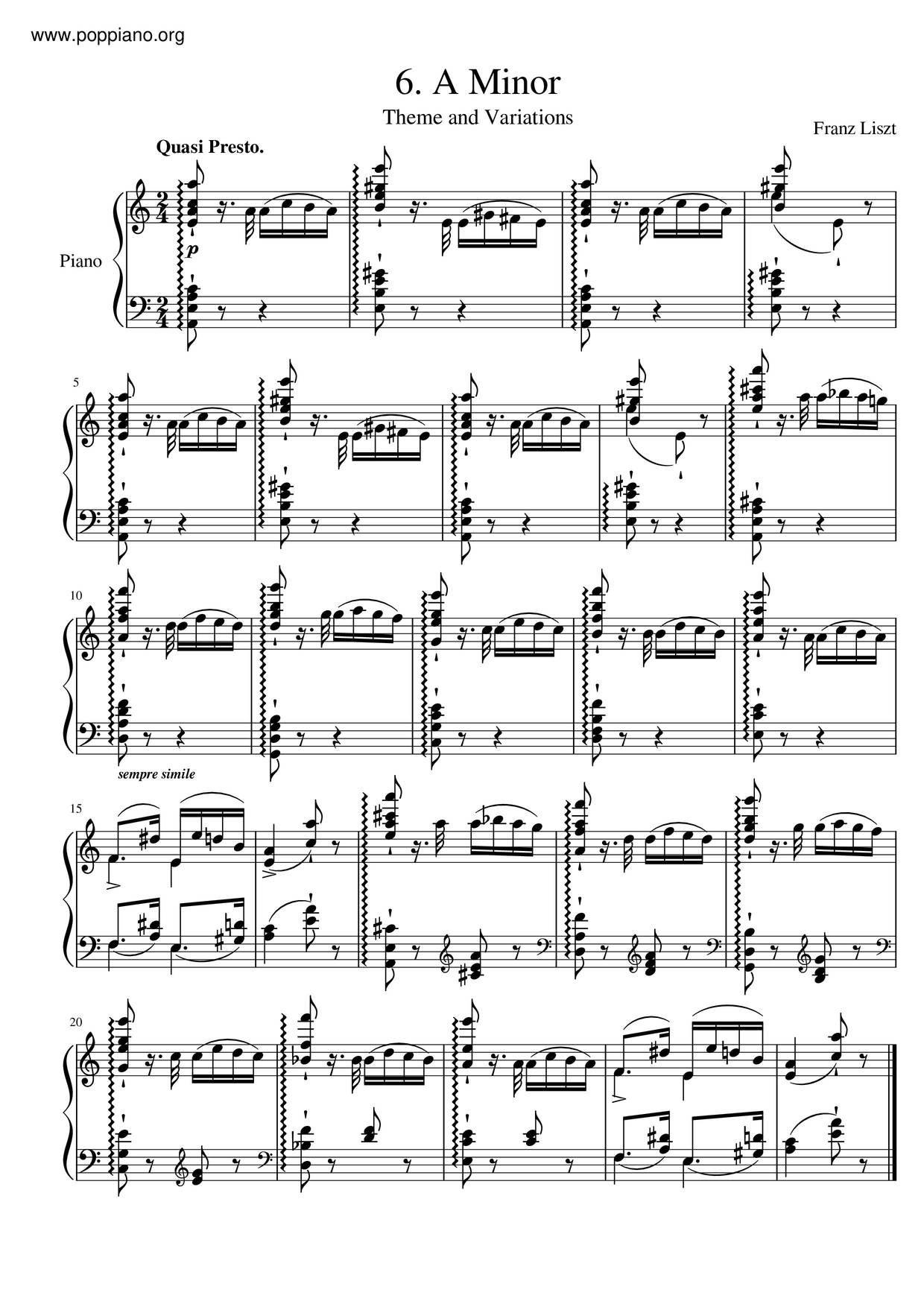 Grandes Études De Paganini, S. 141: No. 6. Étude In A Minor ‘Theme And Variations’琴谱