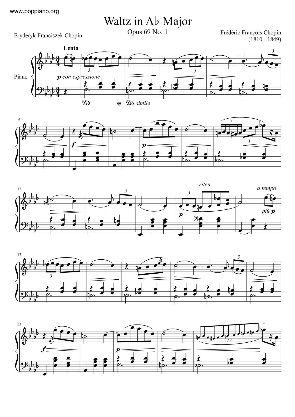 Waltzes, Op. 69, No. 1 In A-Flat Major琴谱