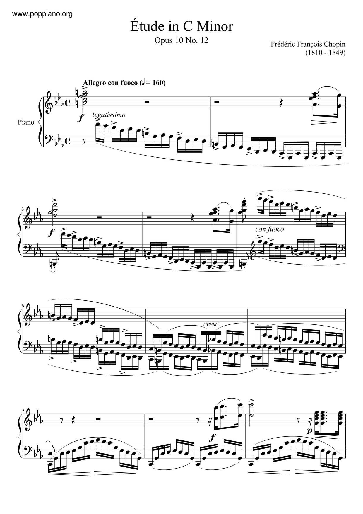 Etude Op. 10 No. 12 In C Minor Score