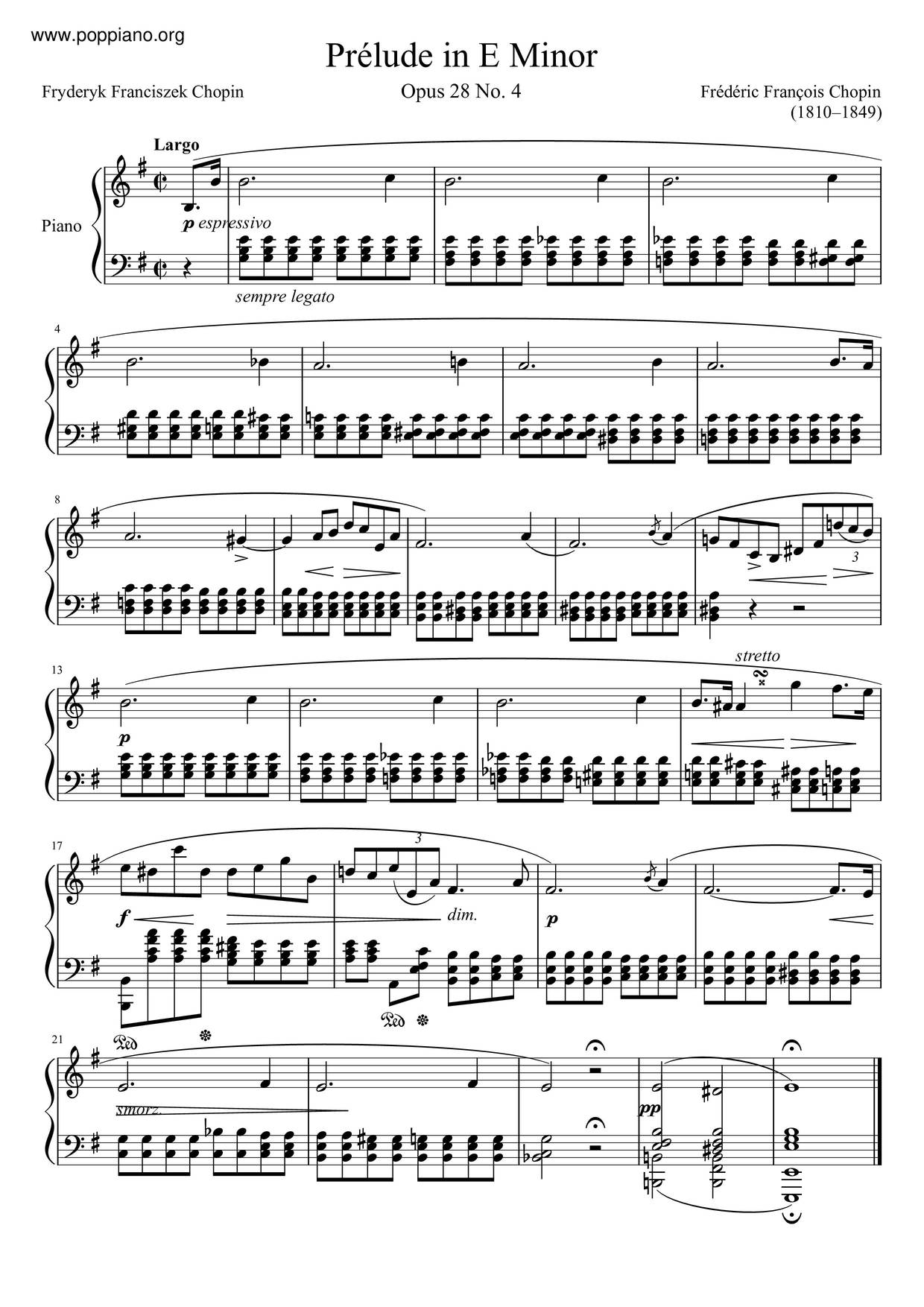 24 Préludes, Op. 28: No.4 in E minor - Largoピアノ譜