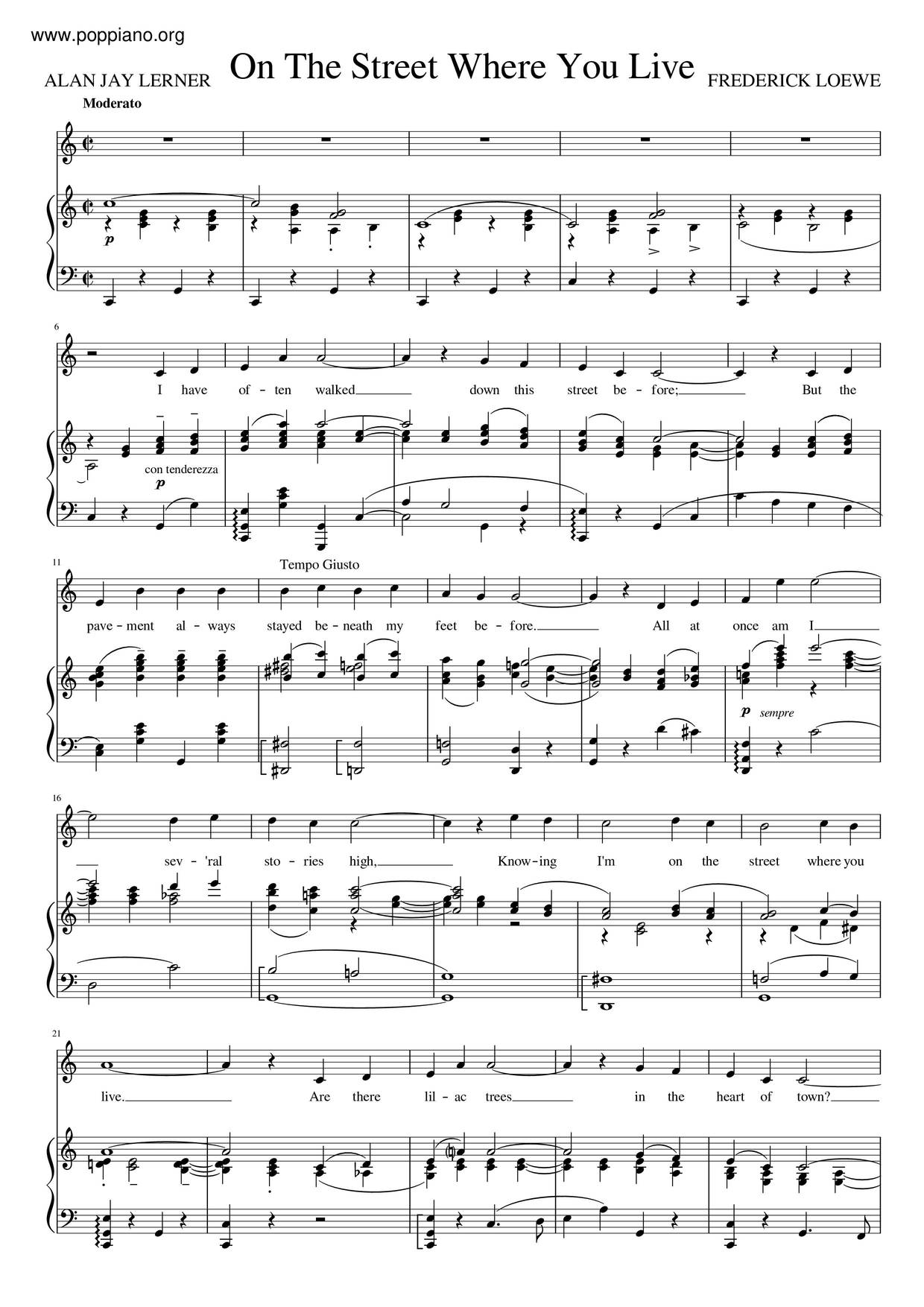 On The Street Where You Live Score