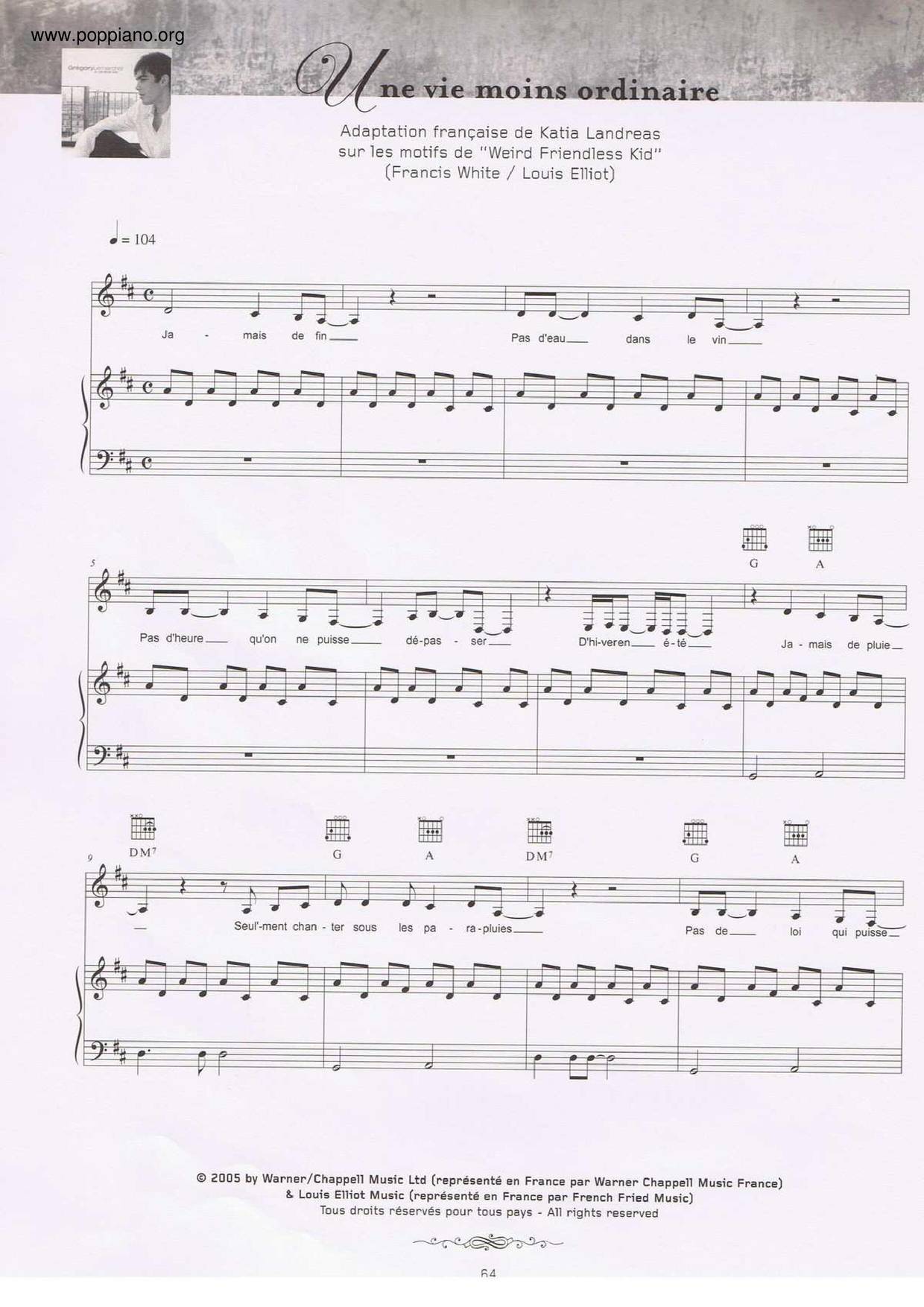 Une Vie Moins Ordinaire Score