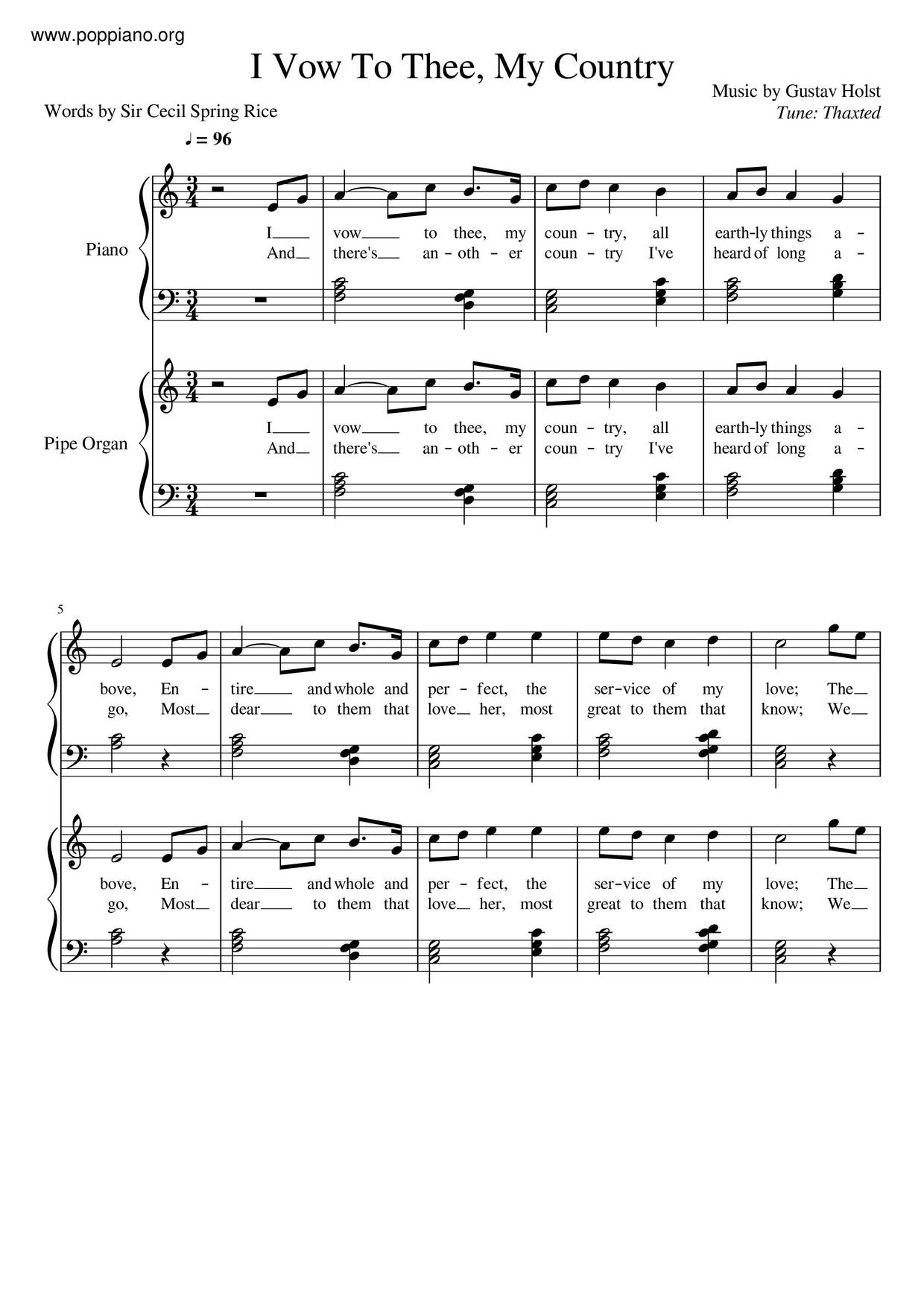 I Vow To Thee, My Country Score