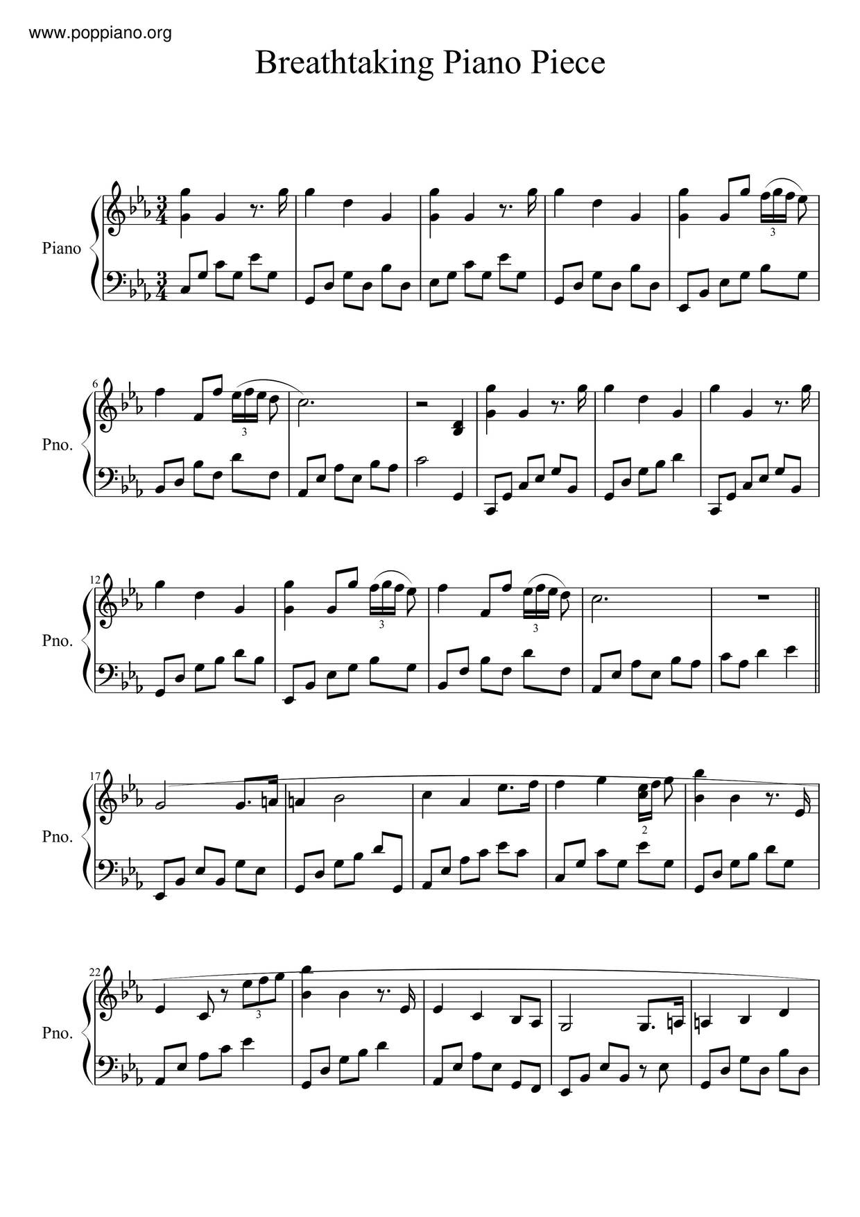 A Breathtaking Piano Piece Score