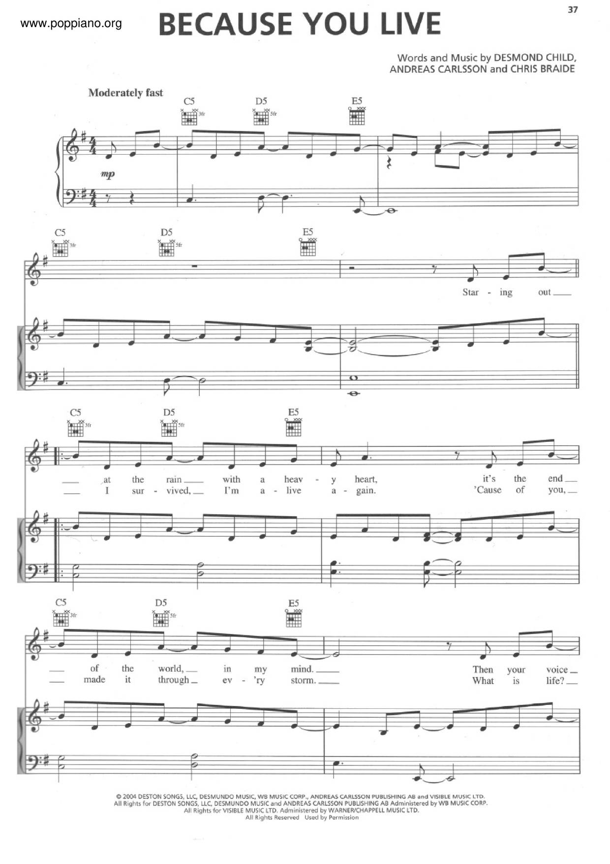 Because You Live Score