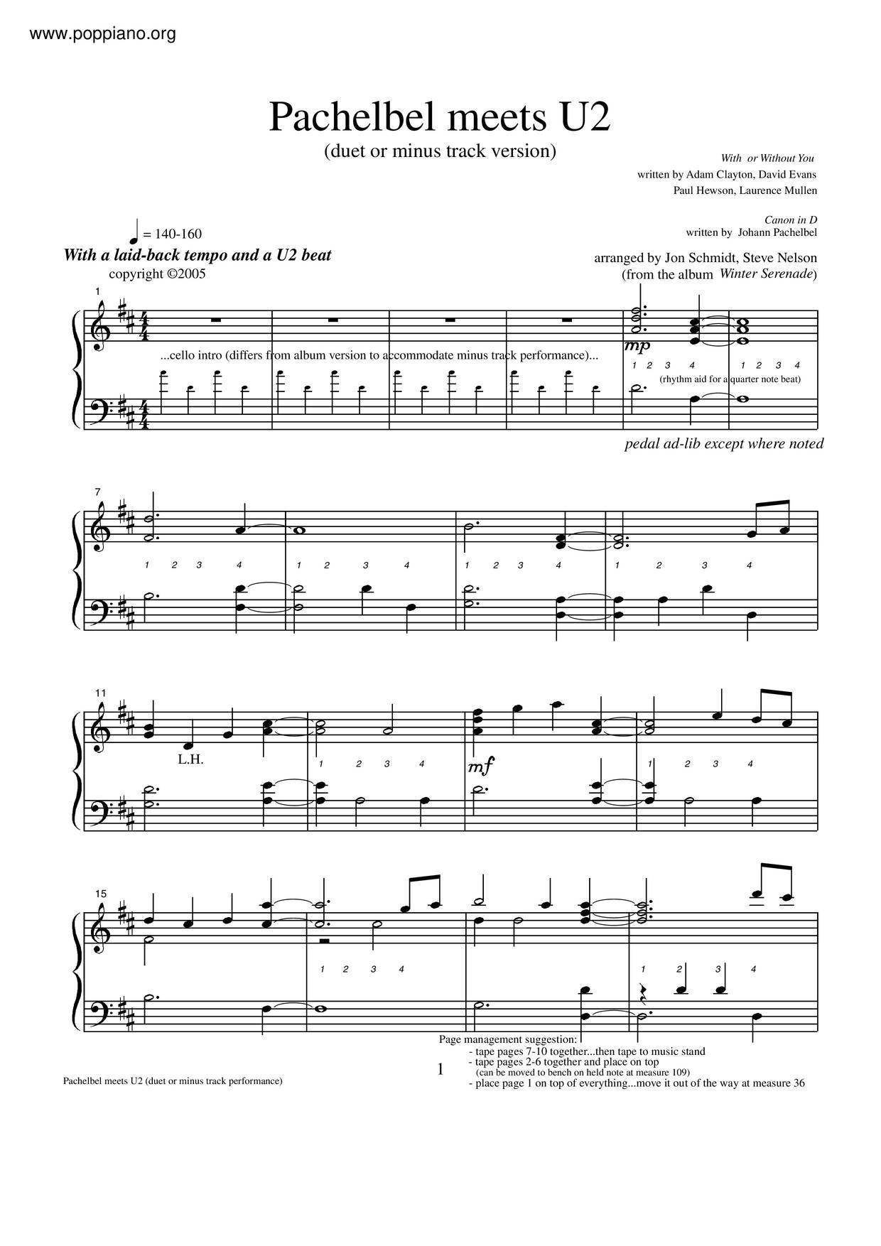 Pachelbel Meets U2 Score