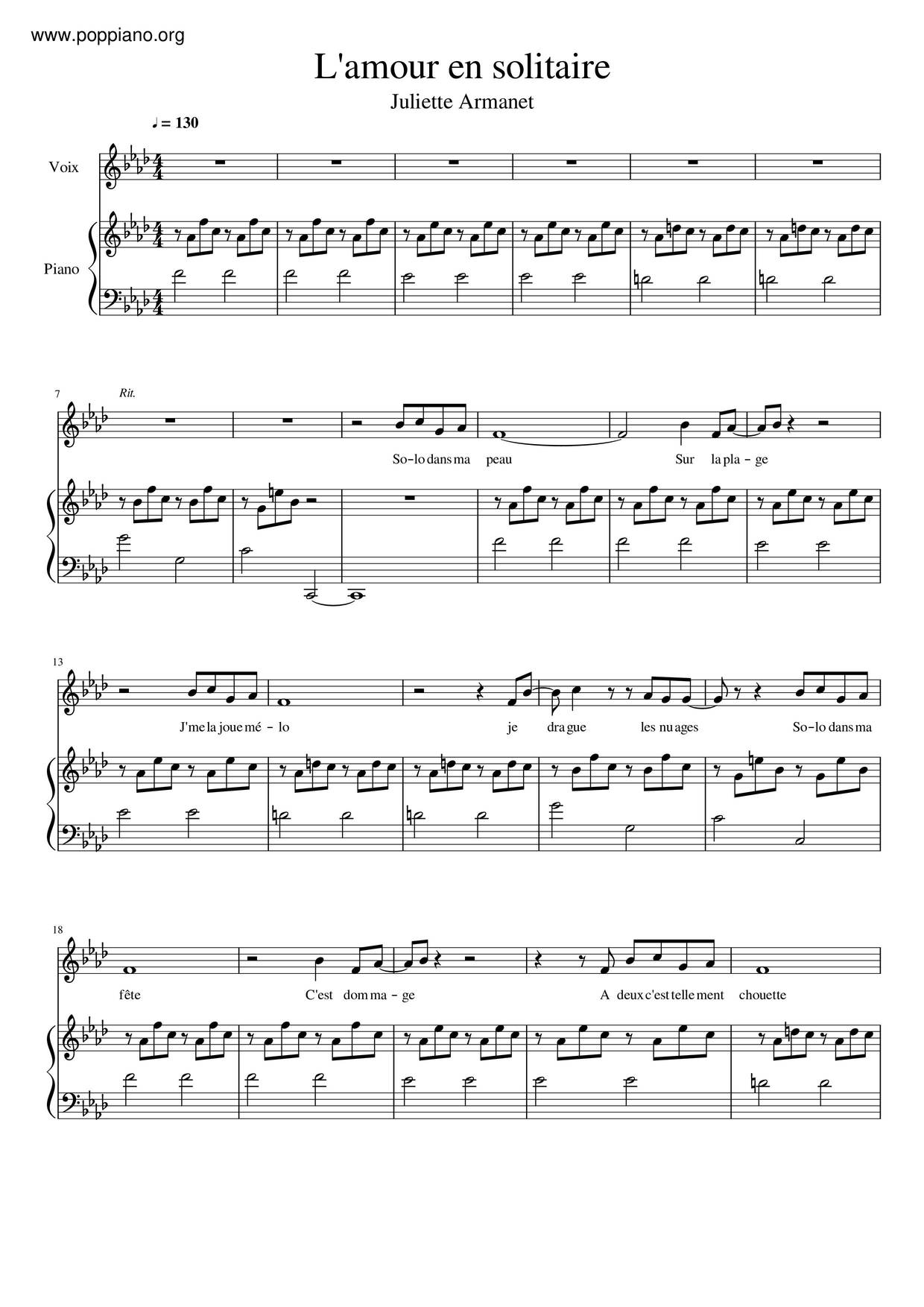 L'Amour En Solitaire Score