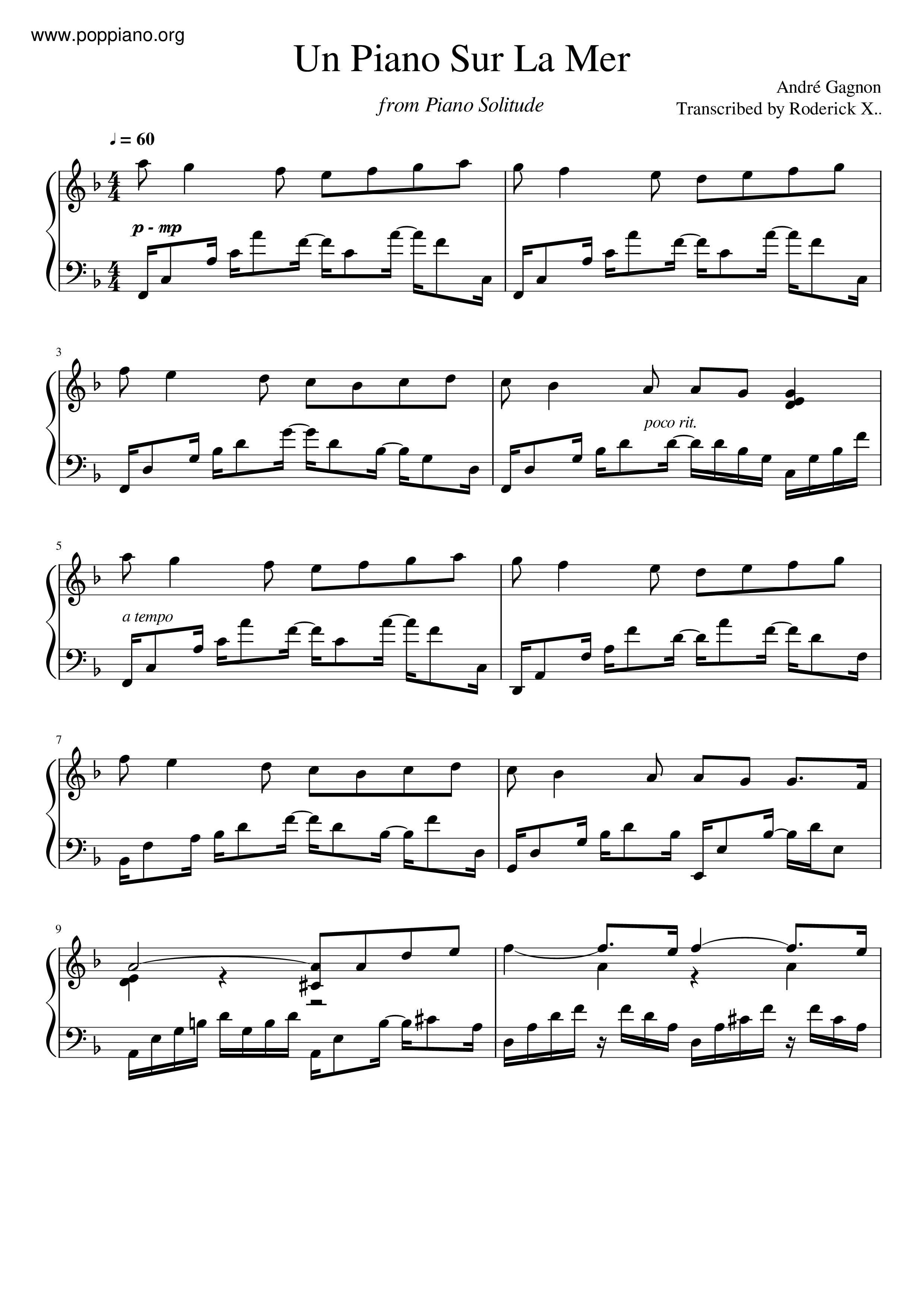 Un Piano Sur La Mer琴譜